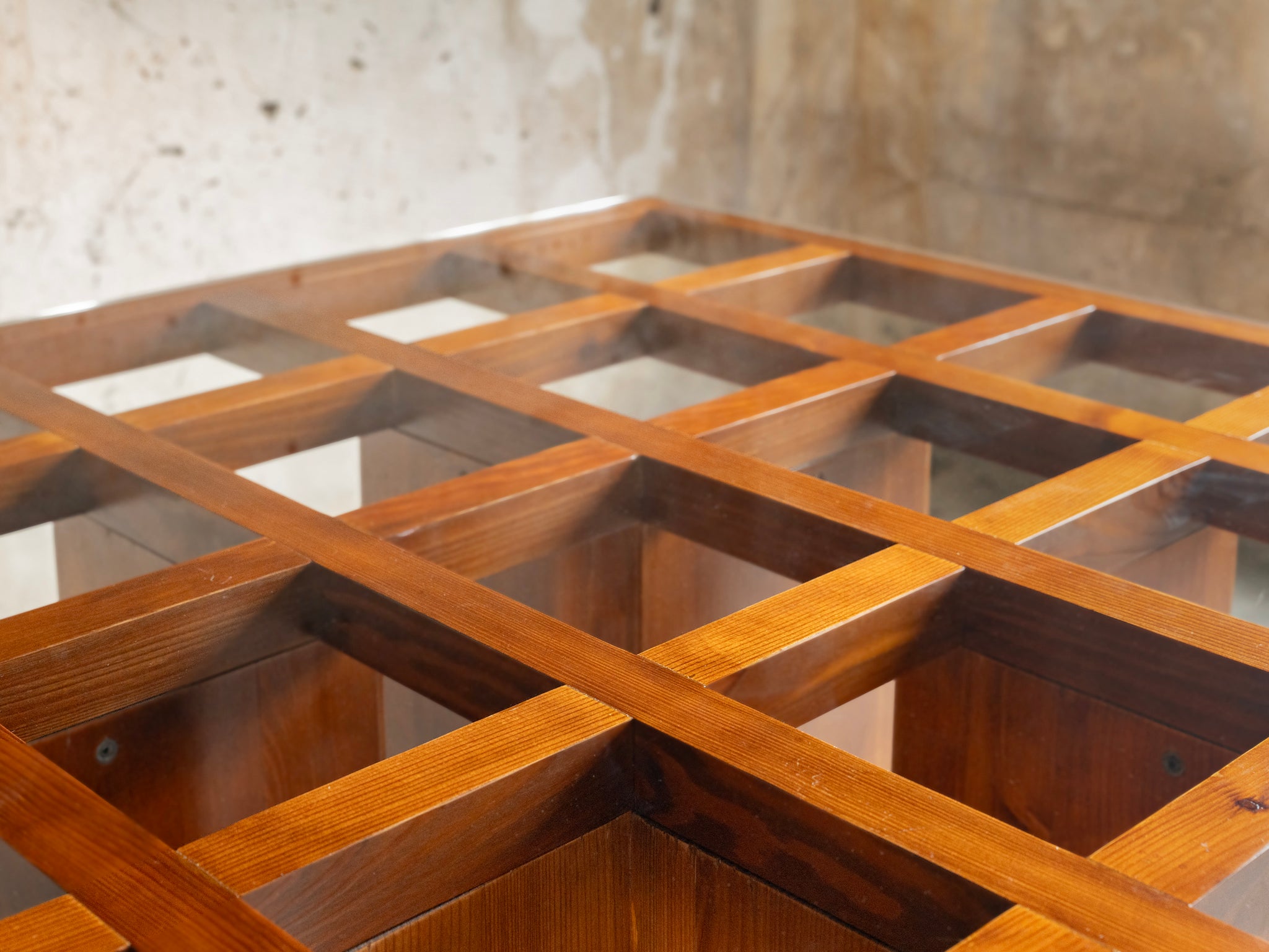 Gianfranco Fini for Poltronova 'Regolo' Square Dining Table in Pine and Glass Tables Morentz