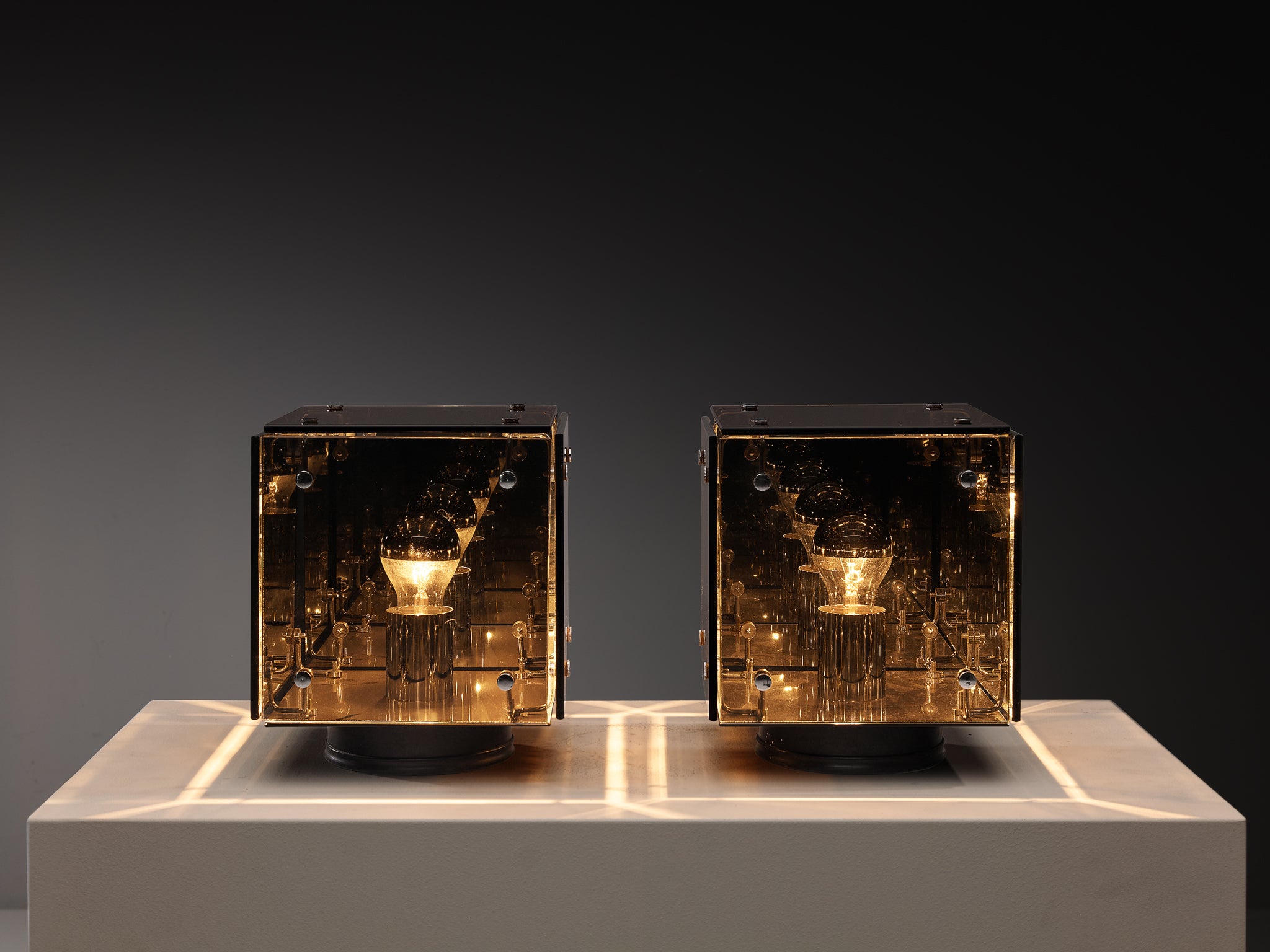 Studio A.R.D.I.T.I. for Nucleo Sormani Pair of 'Prismar' Table Lamps in Mirrored Glass Lighting Morentz