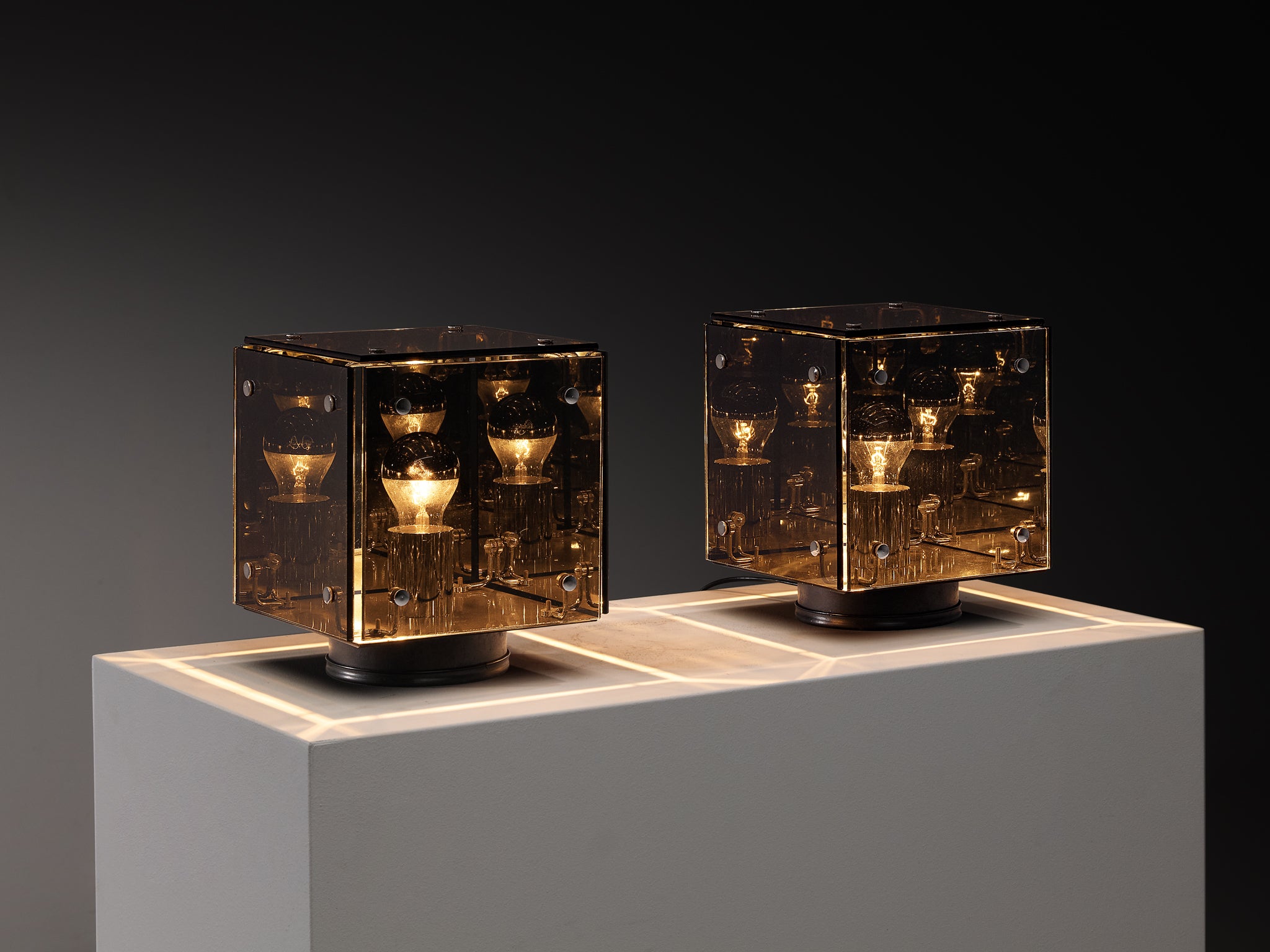 Studio A.R.D.I.T.I. for Nucleo Sormani Pair of 'Prismar' Table Lamps in Mirrored Glass Lighting Morentz