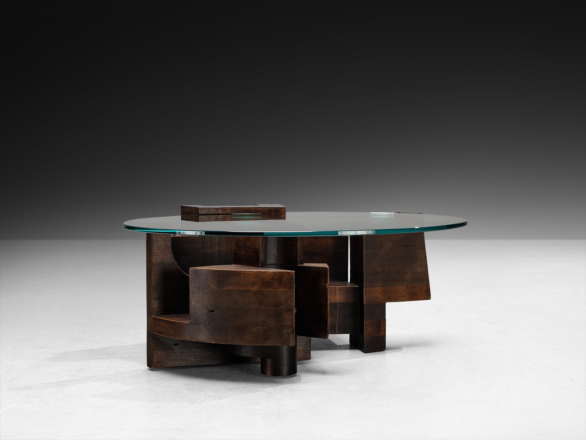 Nerone & Patuzzi for Gruppo NP2 'C10T' Coffee Table in Wood and Crystal Glass Tables Morentz