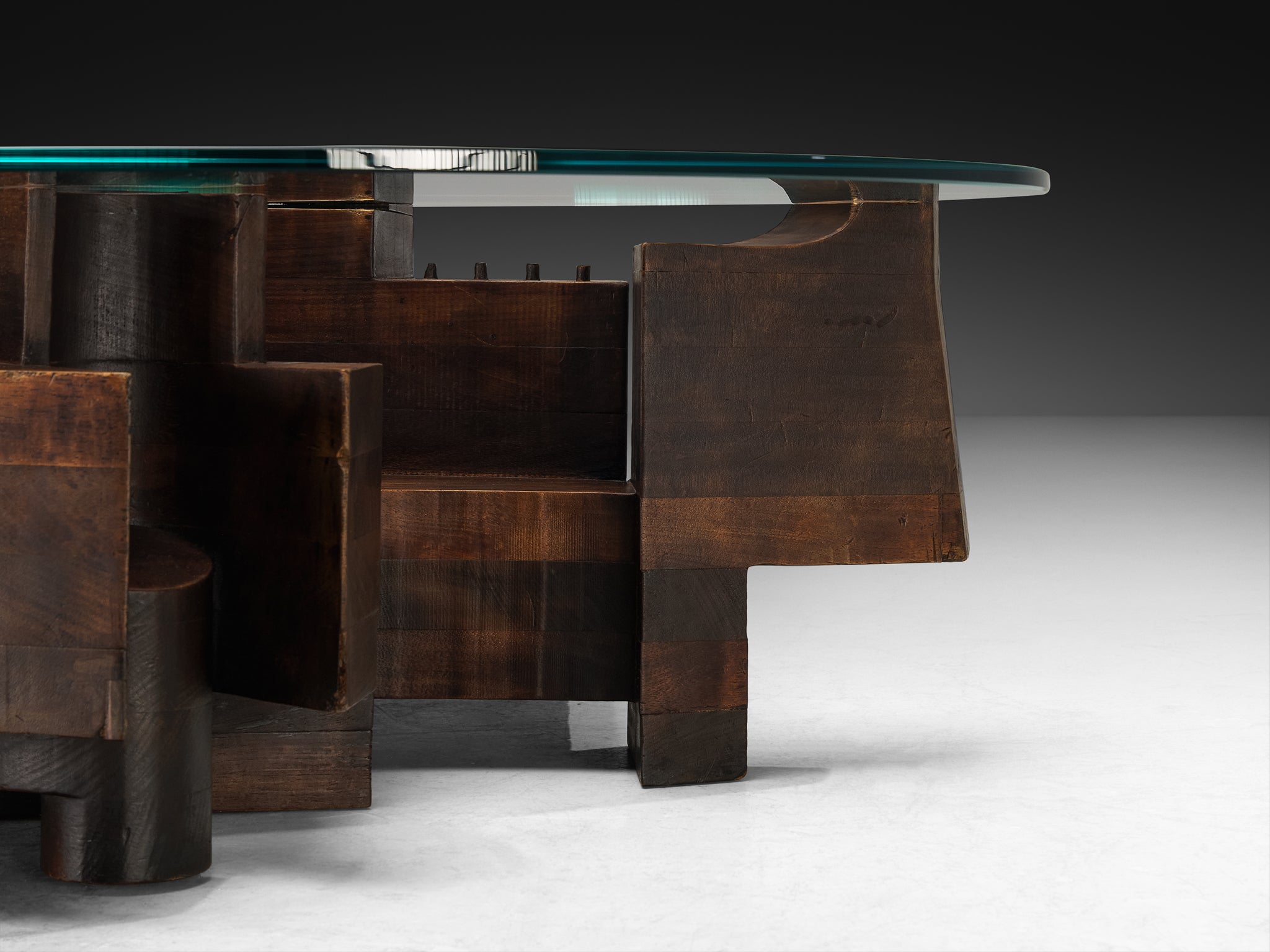 Nerone & Patuzzi for Gruppo NP2 'C10T' Coffee Table in Wood and Crystal Glass Tables Morentz
