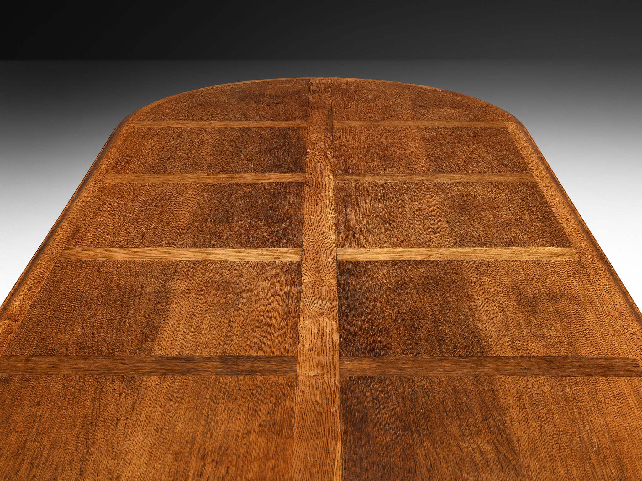 Grand Art Deco Dining Table in Oak with Inlaid Geometric Top Tables Morentz