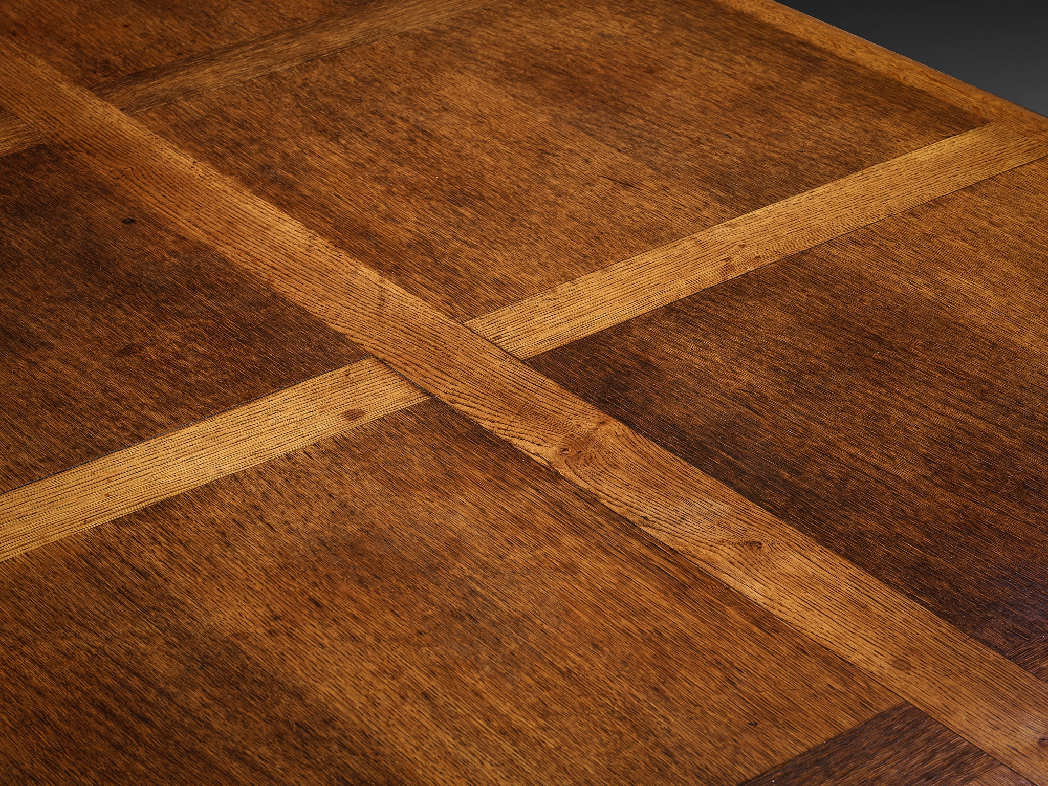 Grand Art Deco Dining Table in Oak with Inlaid Geometric Top Tables Morentz