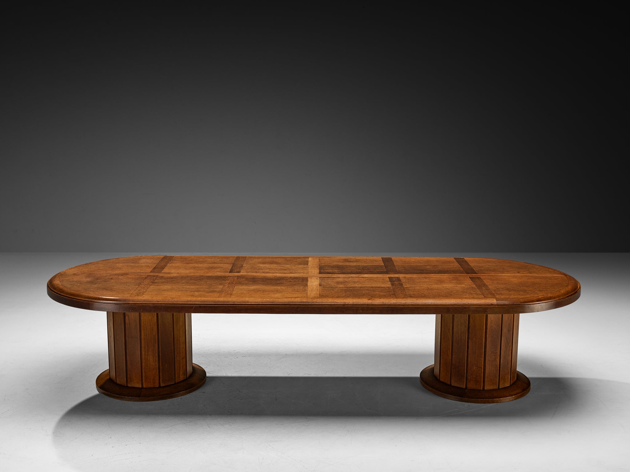 Grand Art Deco Dining Table in Oak with Inlaid Geometric Top Tables Morentz
