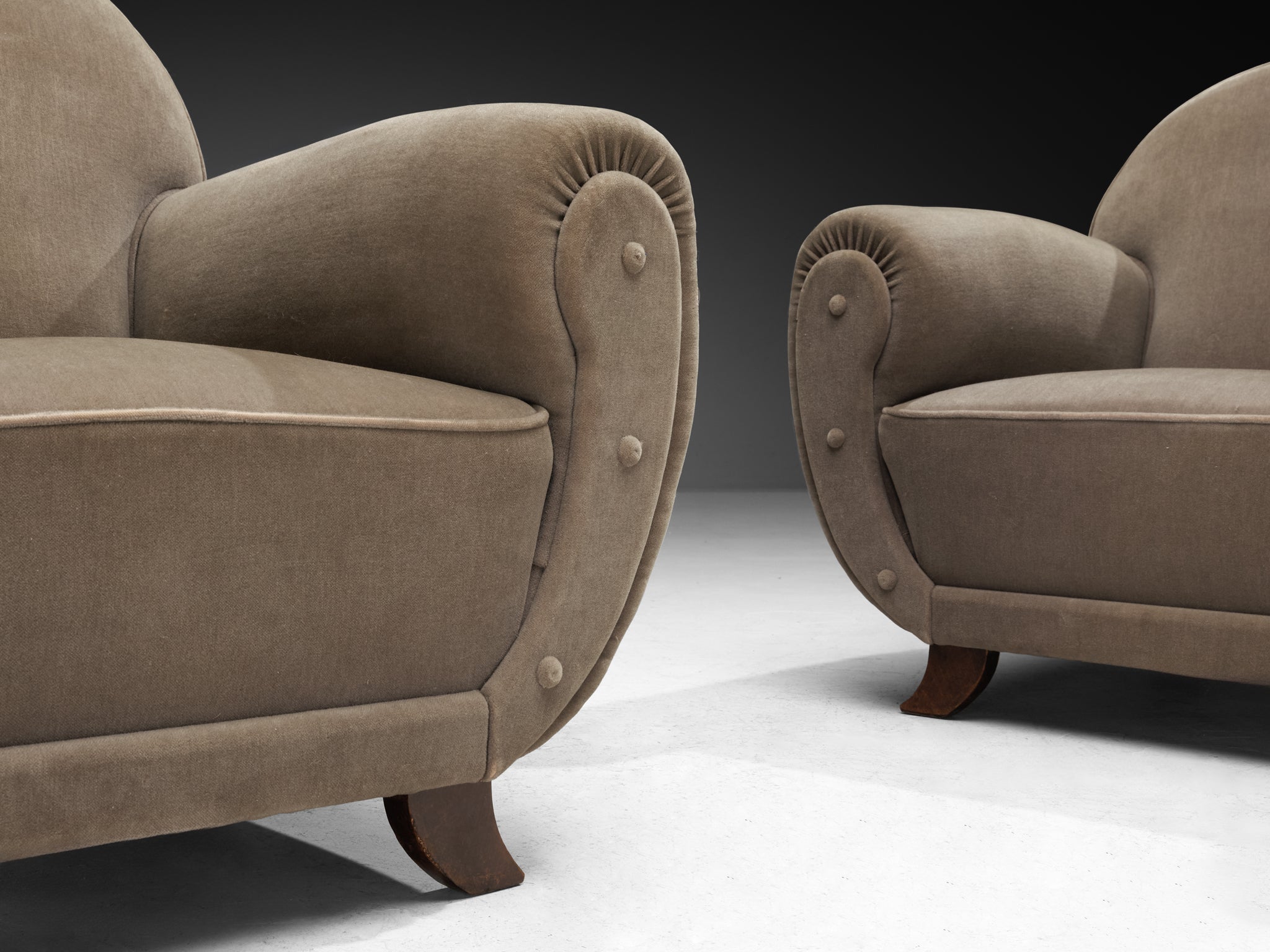 Pair of 1940s French Art Deco Lounge Chairs in Grey Velour Seating Morentz