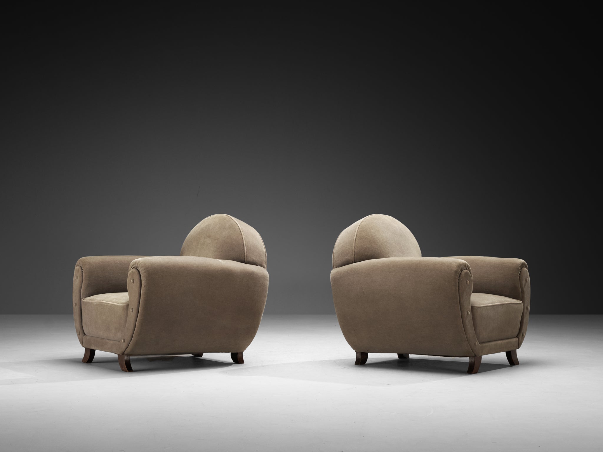 Pair of 1940s French Art Deco Lounge Chairs in Grey Velour Seating Morentz
