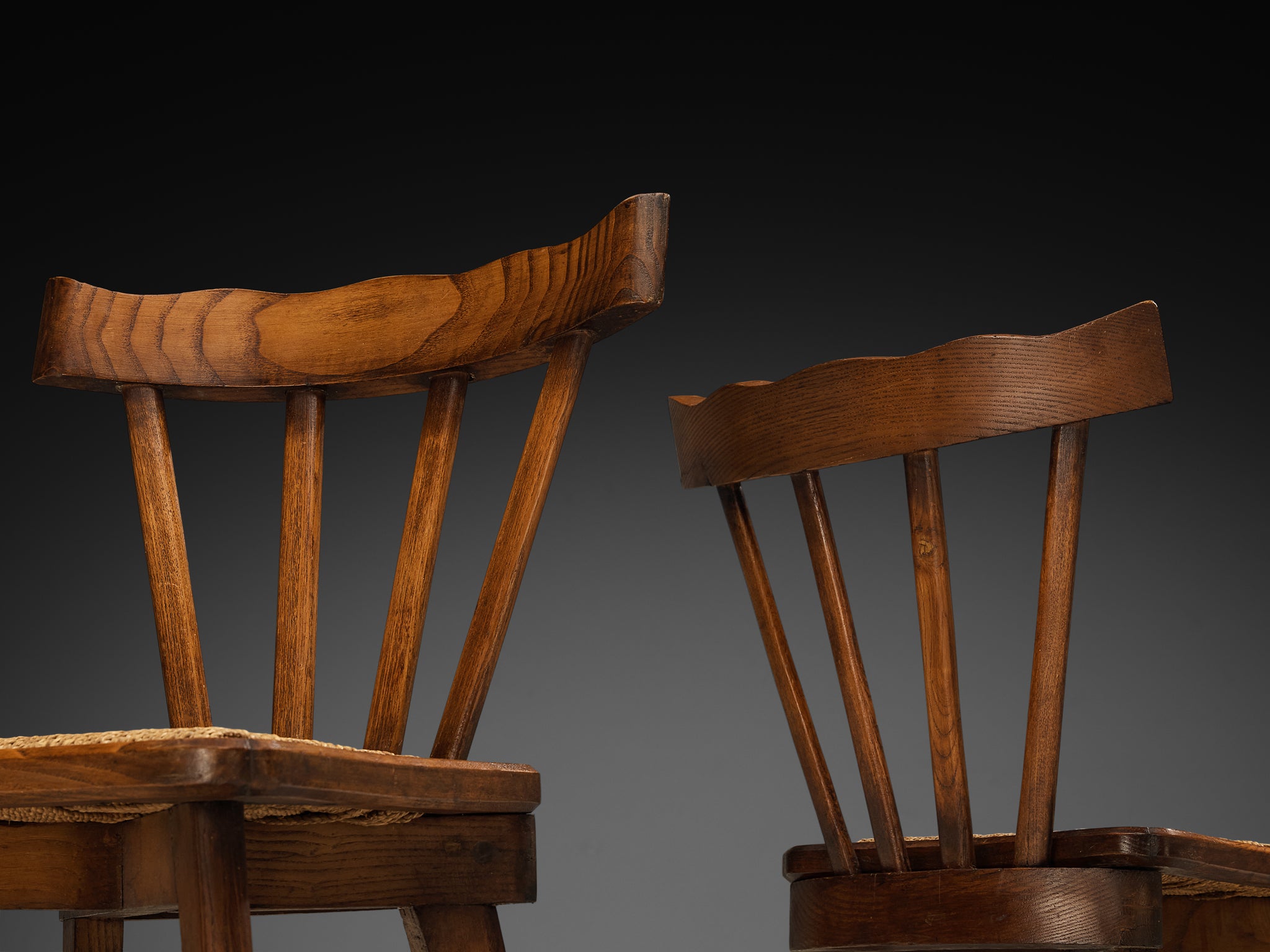 Ernesto Valabrega for Vittorio Valabrega Pair of Chairs in Chestnut and Rush Seating Morentz