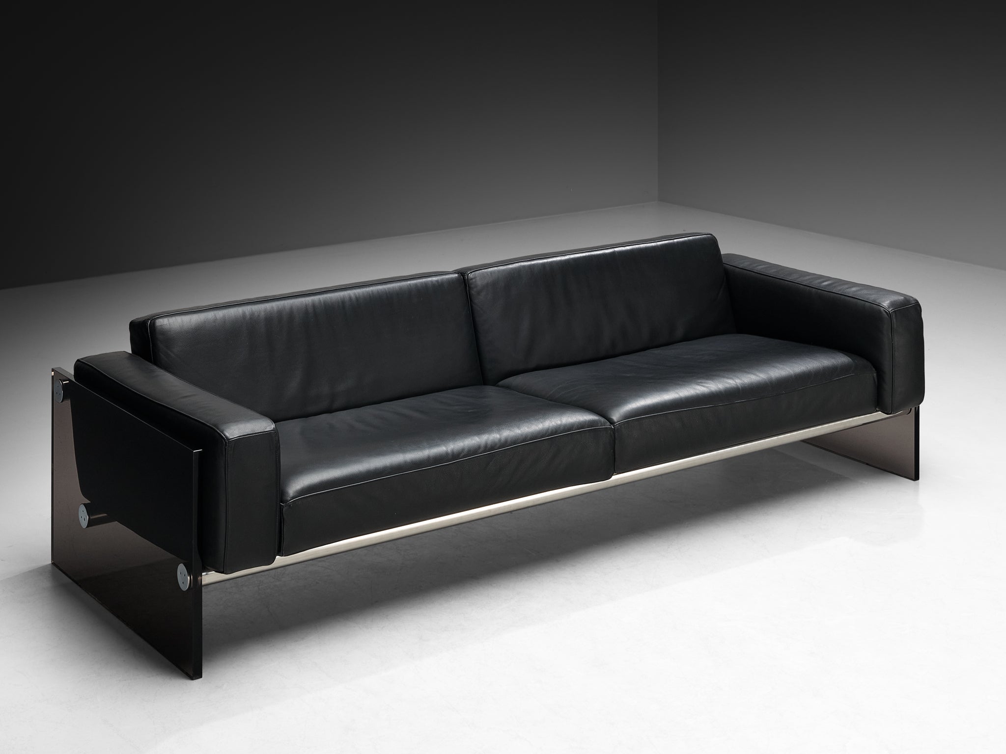 Rare Lodovico Acerbis 'Gem' Sofa in Black Leather and Acrylic Seating Morentz