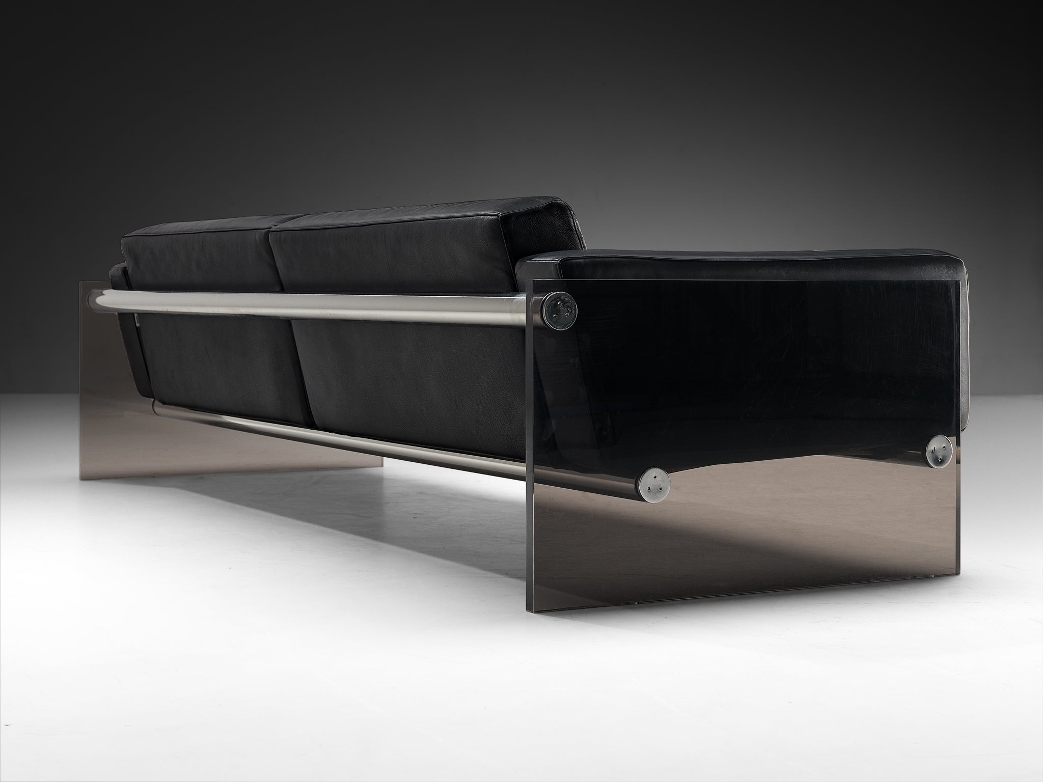 Rare Lodovico Acerbis 'Gem' Sofa in Black Leather and Acrylic Seating Morentz