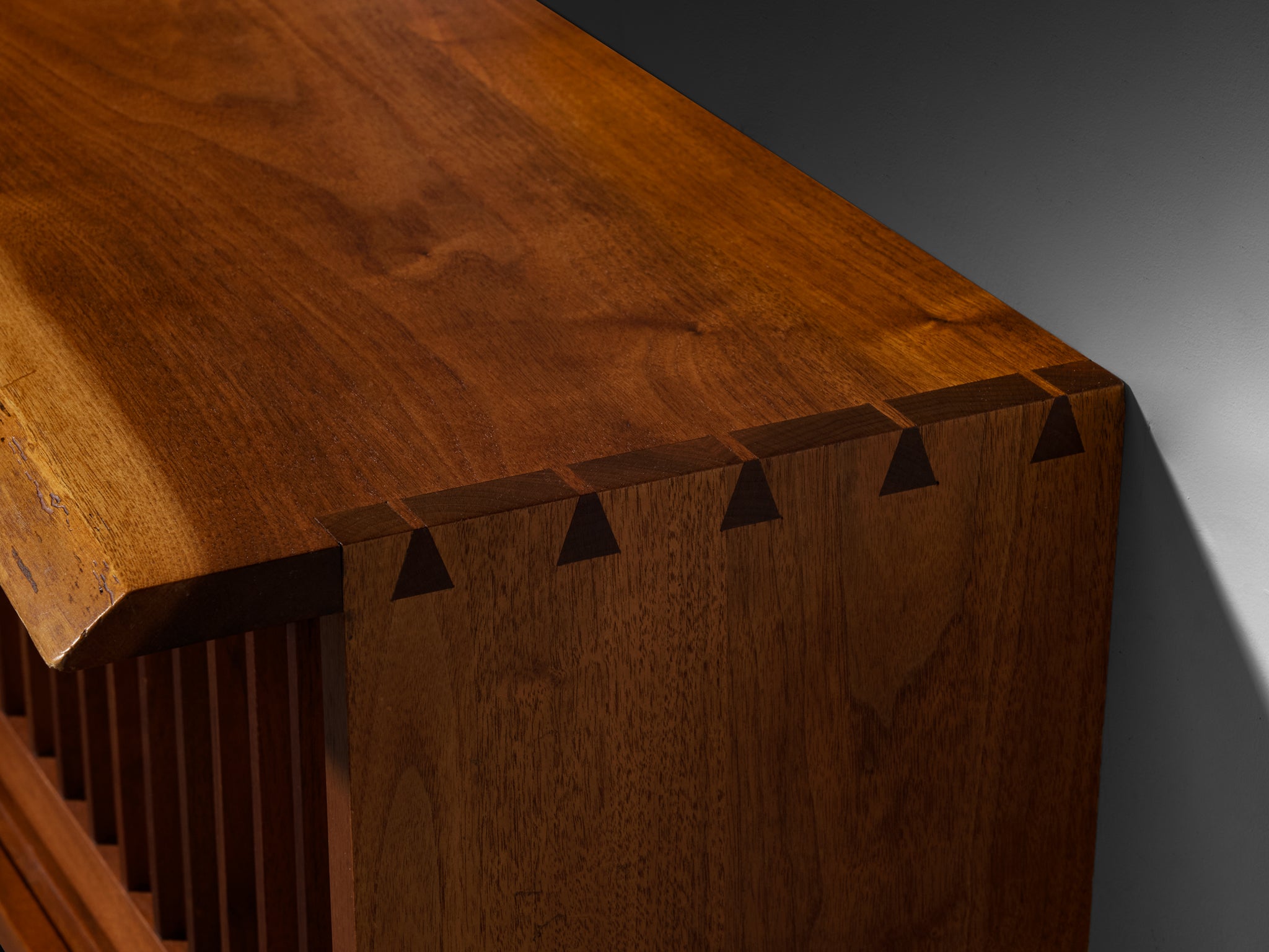 George Nakashima Wall-Mounted Sideboard in Walnut and Pandanus Cloth Case pieces and storage cabinets Morentz