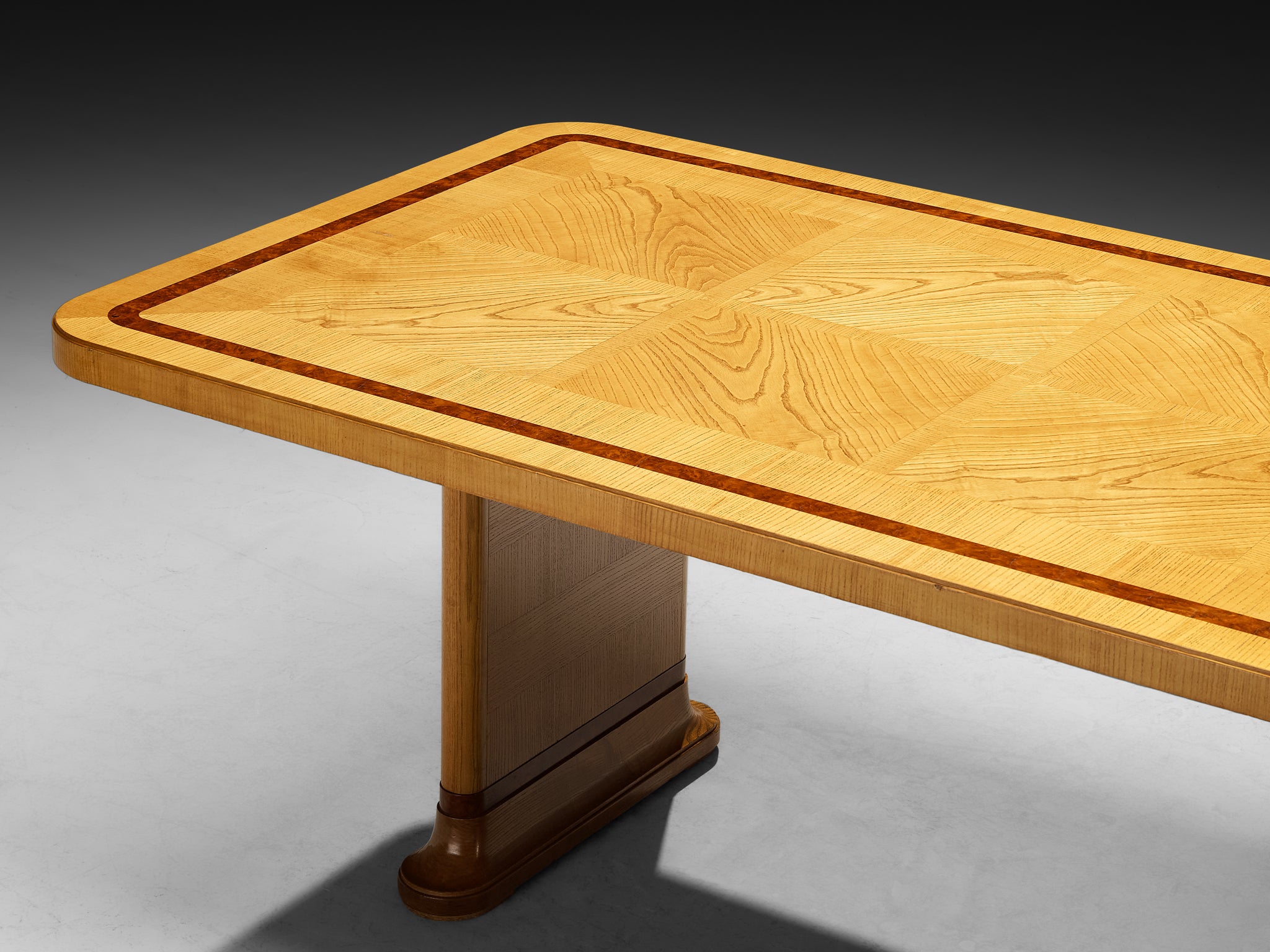 Monumental Swedish Art Deco Dining Table in Ash and Walnut Burl Wood Tables Morentz