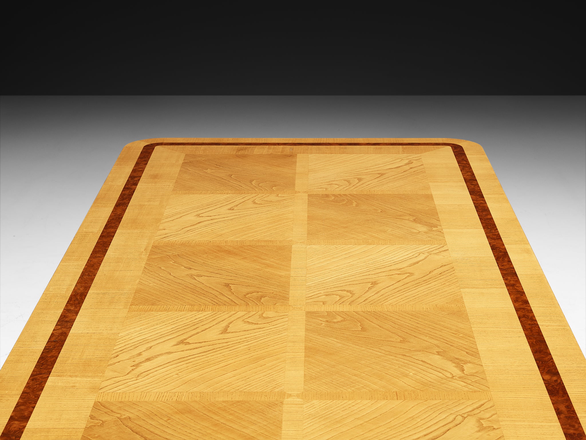 Monumental Swedish Art Deco Dining Table in Ash and Walnut Burl Wood Tables Morentz