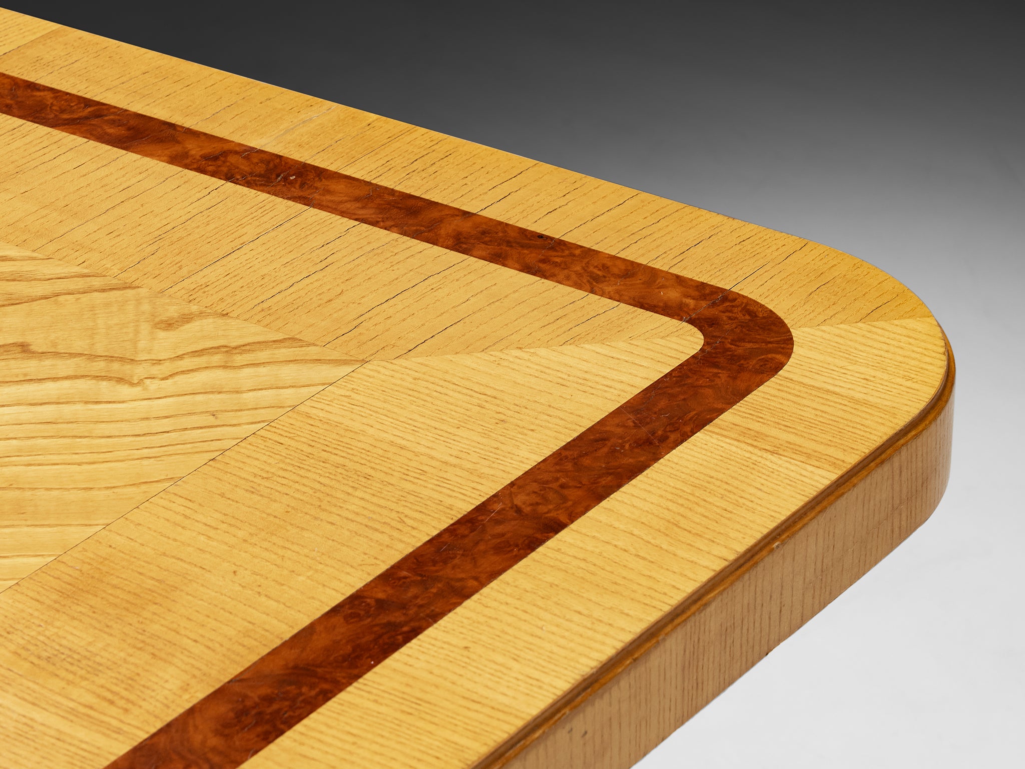 Monumental Swedish Art Deco Dining Table in Ash and Walnut Burl Wood Tables Morentz