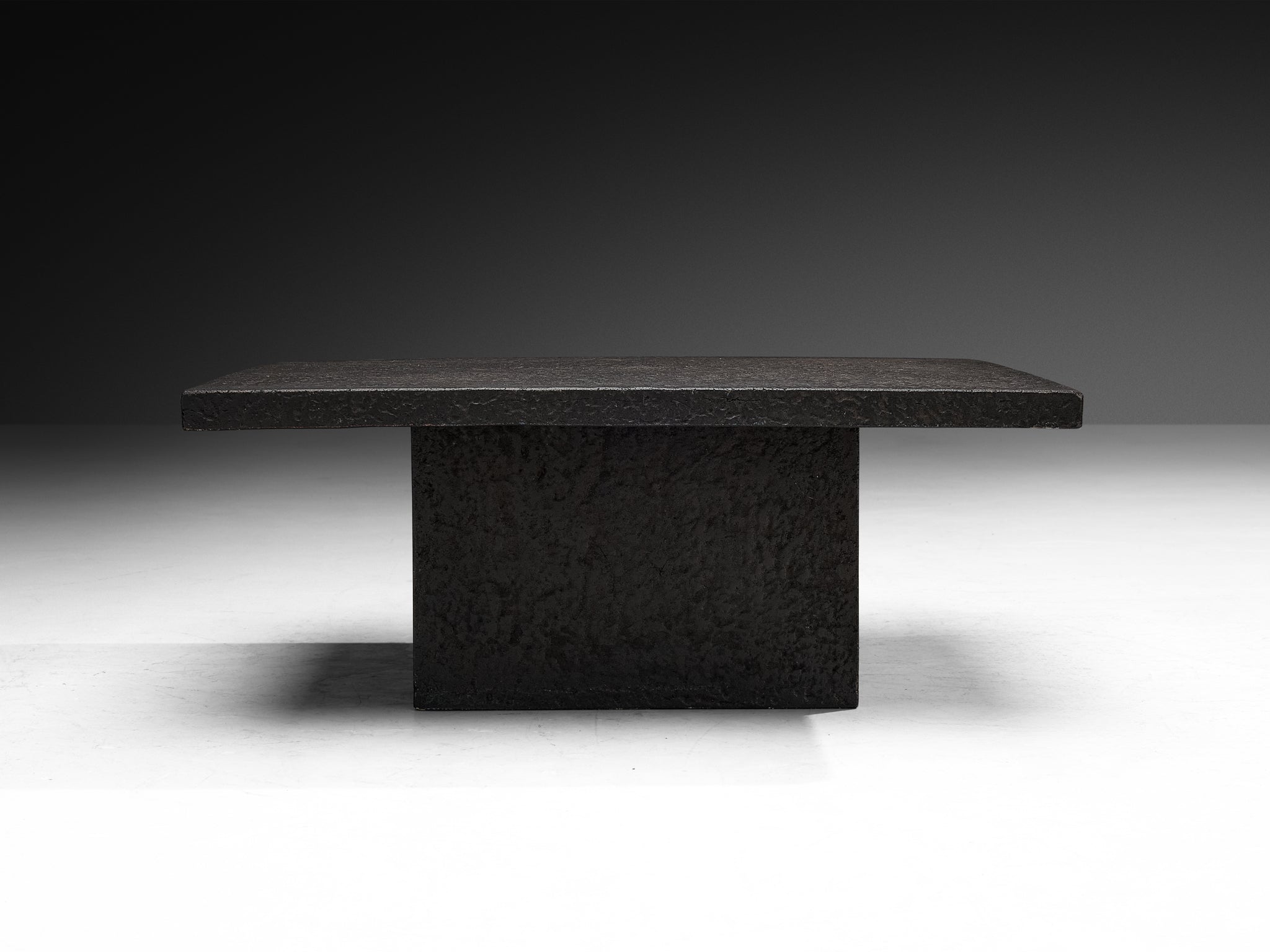 Brutalist Square Coffee Table in Black Stone Look Resin