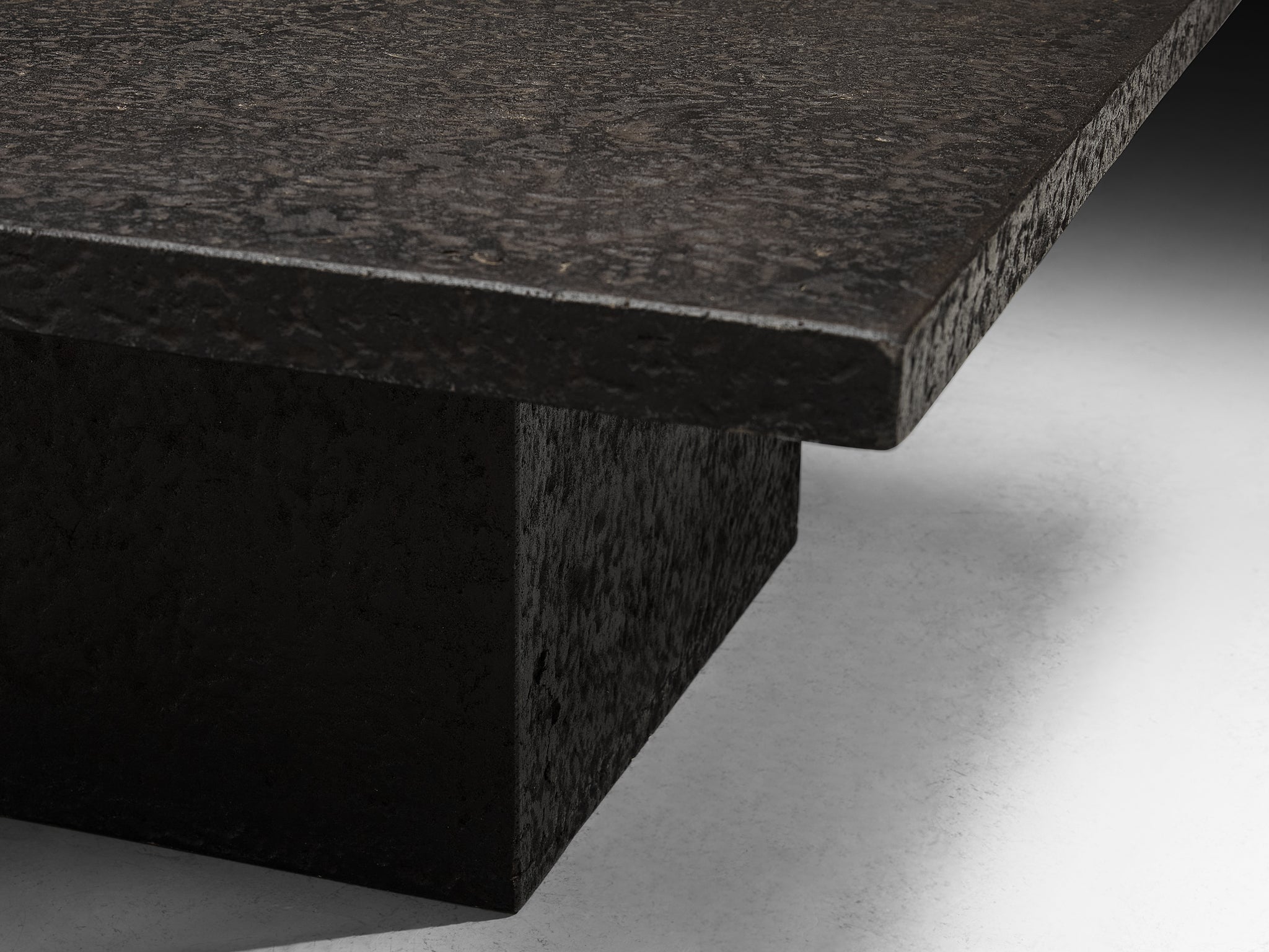 Brutalist Square Coffee Table in Black Stone Look Resin