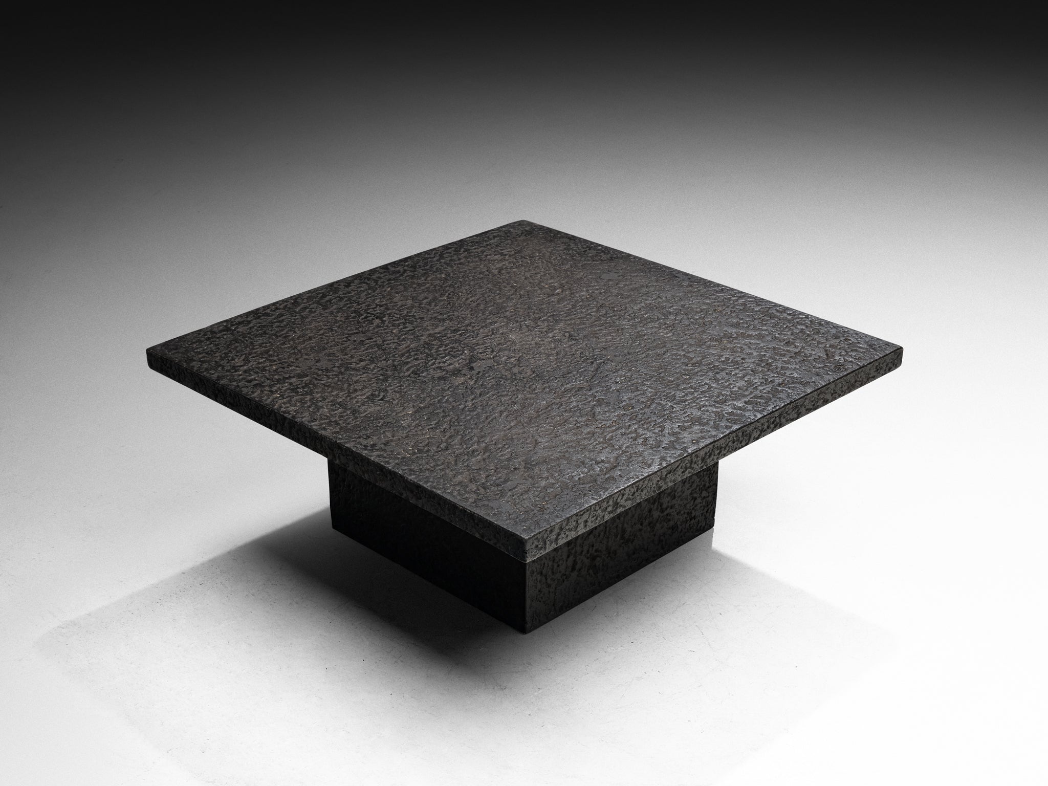 Brutalist Square Coffee Table in Black Stone Look Resin