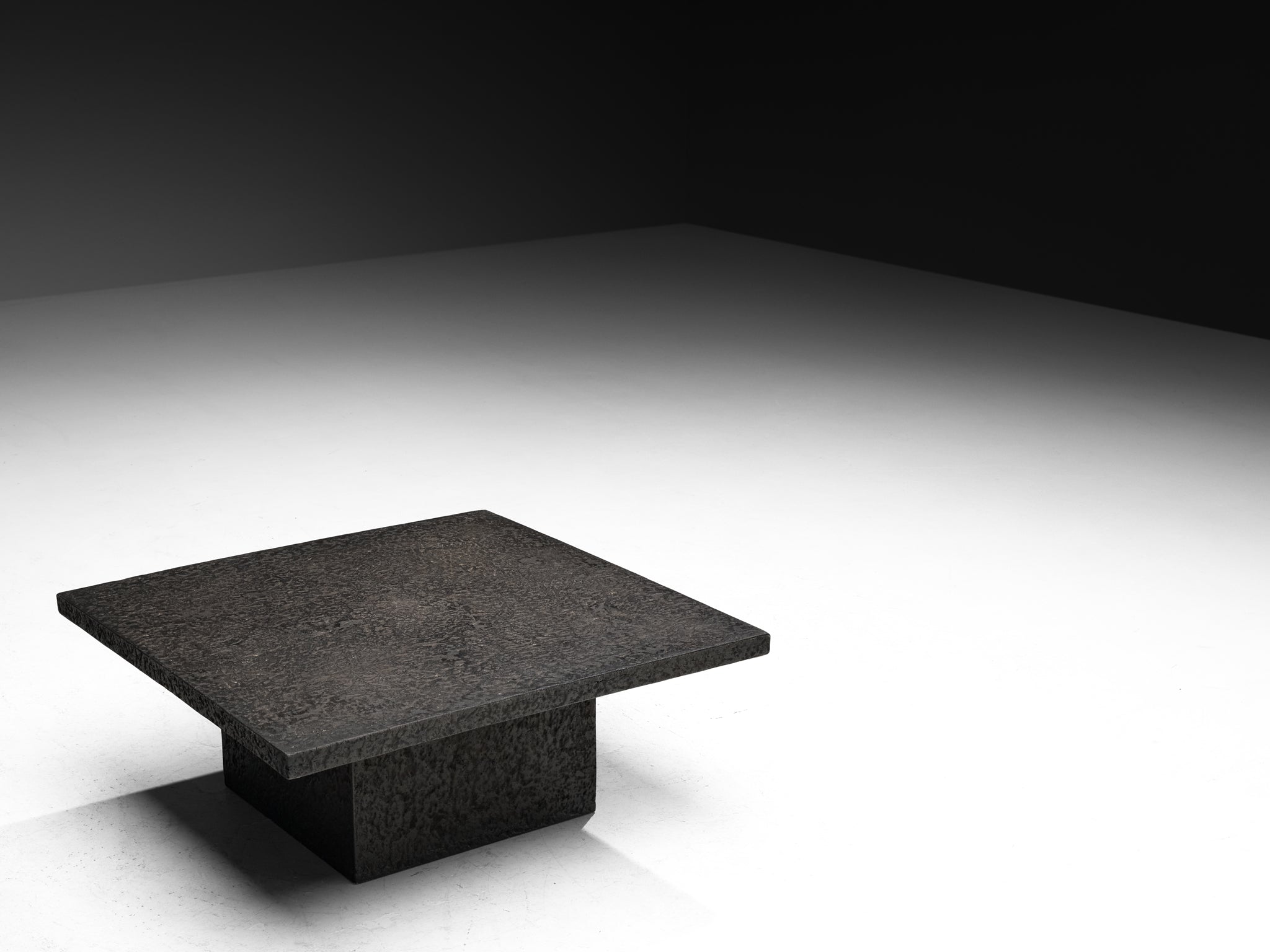 Brutalist Square Coffee Table in Black Stone Look Resin