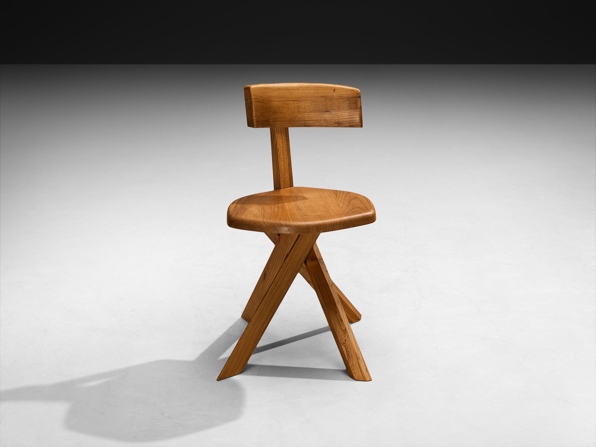 Pierre Chapo 'S34A' Set of Eight Sculptural Chairs in Solid Elm Seating Morentz
