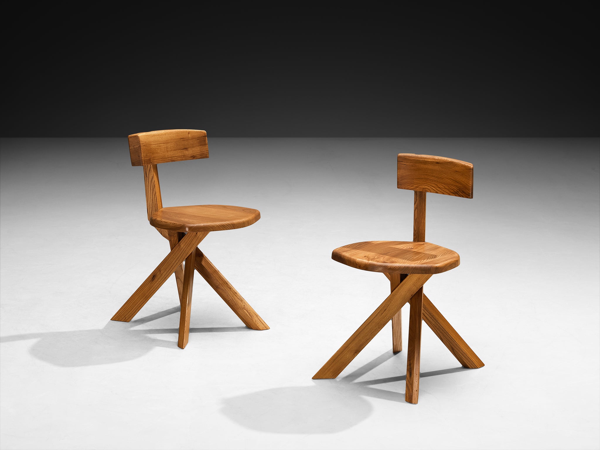 Pierre Chapo 'S34A' Set of Eight Sculptural Chairs in Solid Elm Seating Morentz