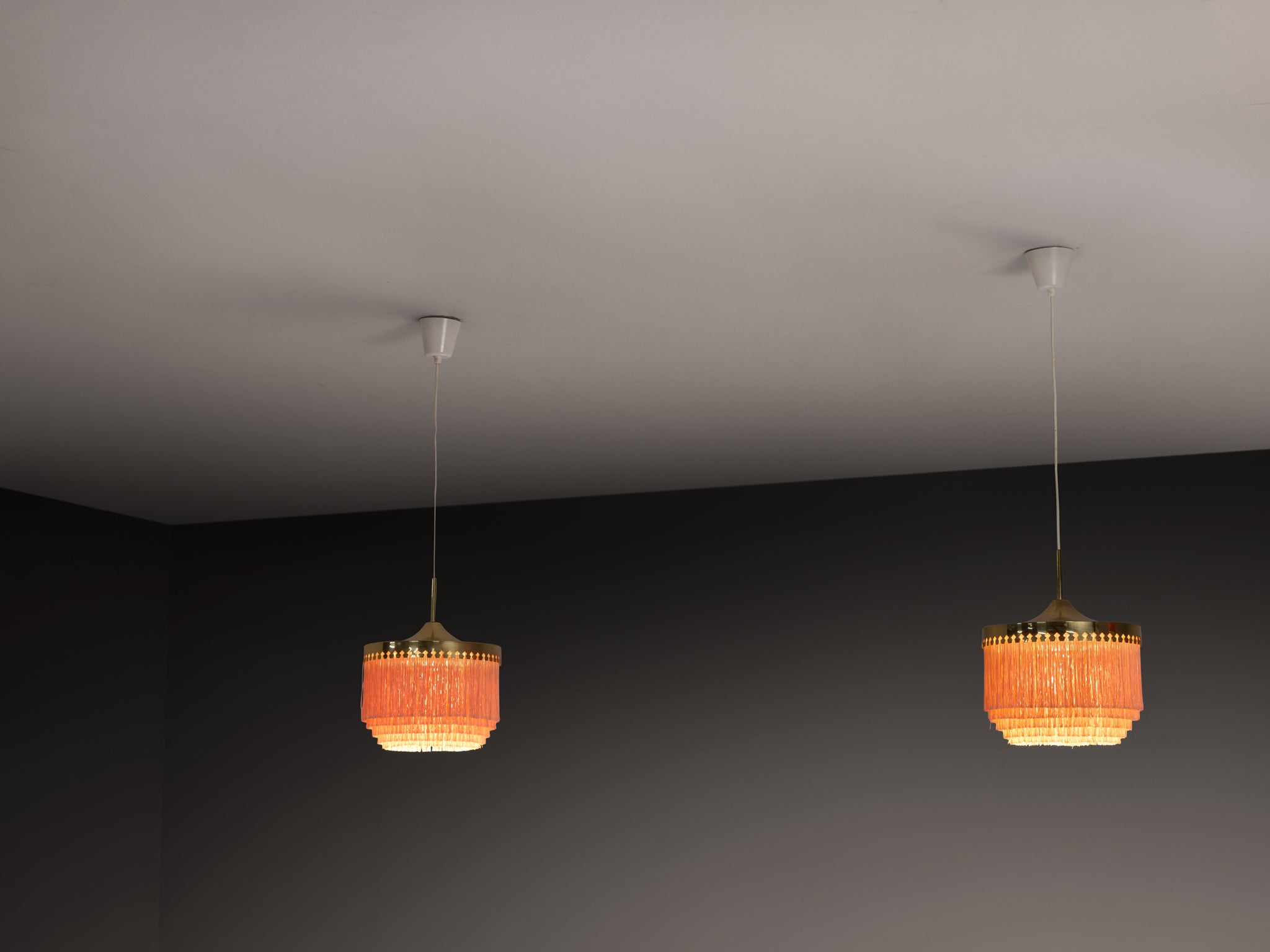 Hans-Agne Jakobsson 'Fringe' Pendants in Silk and Brass Lighting Morentz