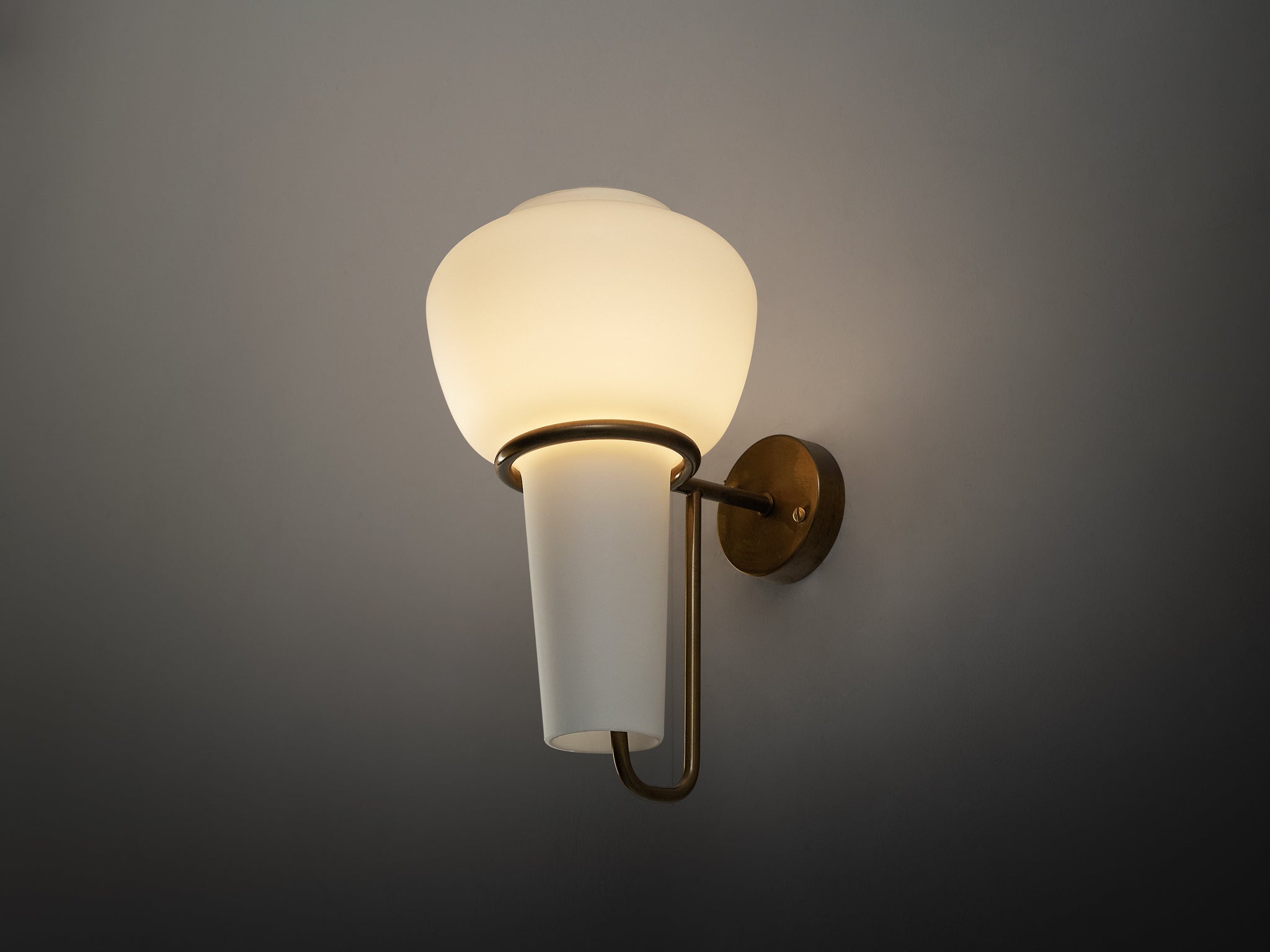 Hans-Agne Jakobsson Pair of Wall Lights in Brass and White Glass Lighting Morentz