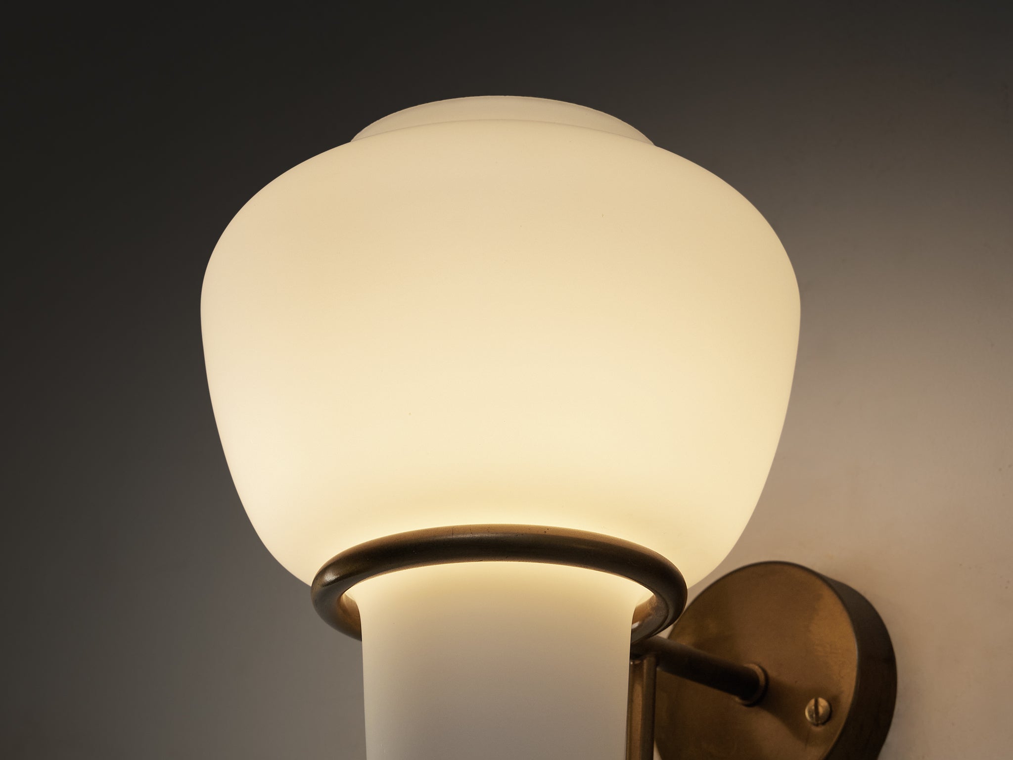 Hans-Agne Jakobsson Pair of Wall Lights in Brass and White Glass Lighting Morentz