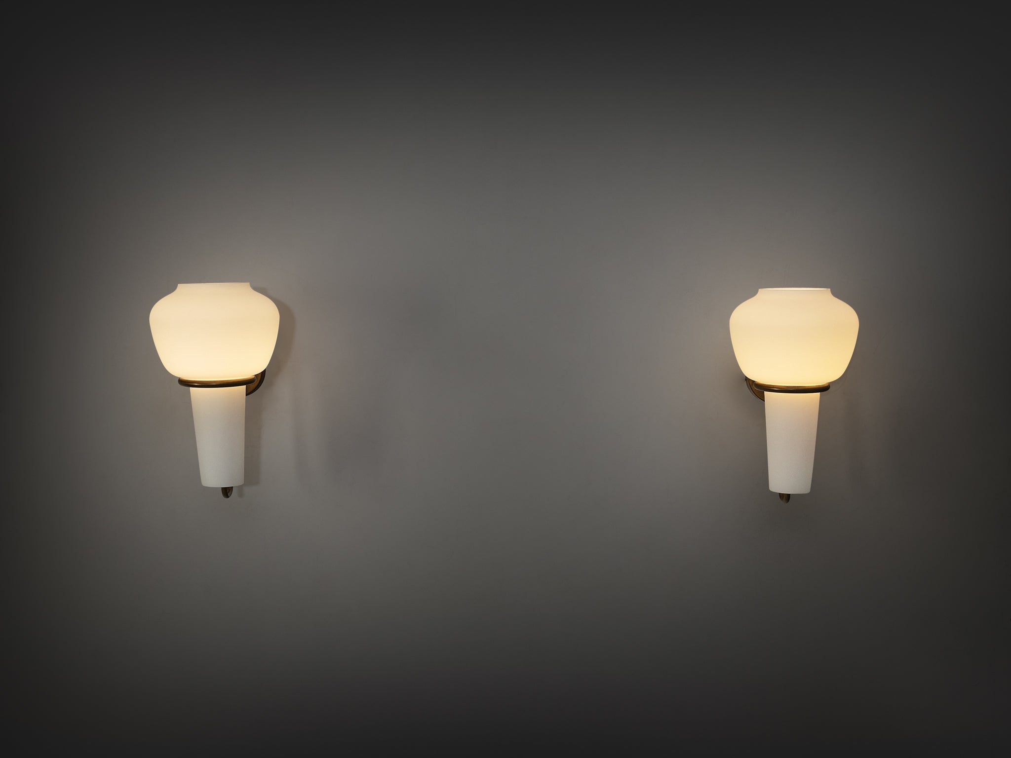 Hans-Agne Jakobsson Pair of Wall Lights in Brass and White Glass Lighting Morentz