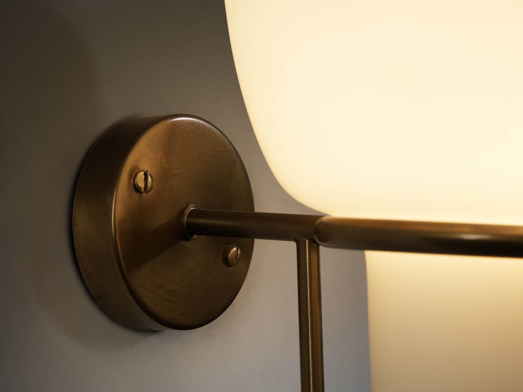 Hans-Agne Jakobsson Pair of Wall Lights in Brass and White Glass Lighting Morentz