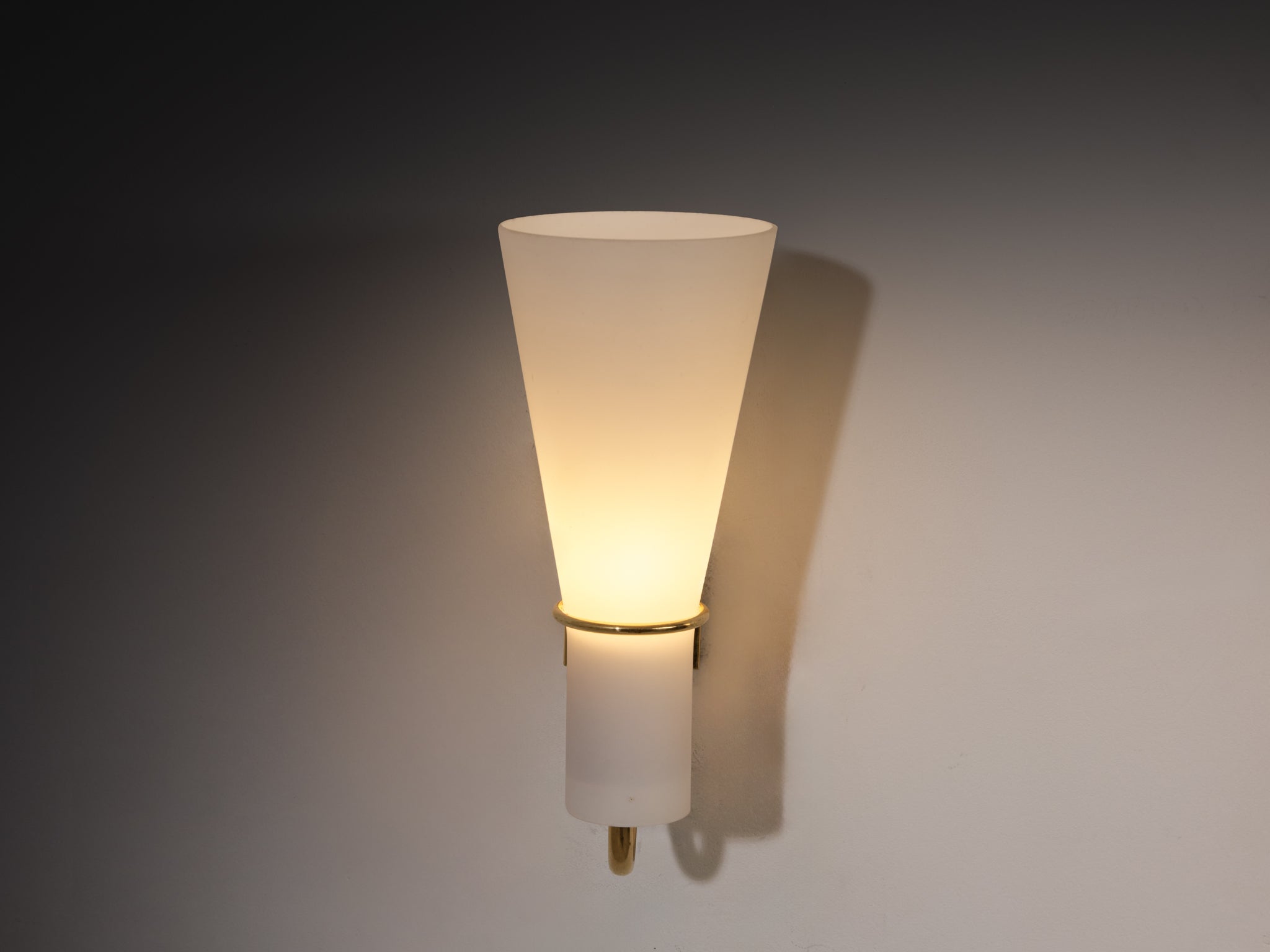 Hans Bergström for ASEA Pair of Wall Lights in Brass and White Opal Glass Lighting Morentz
