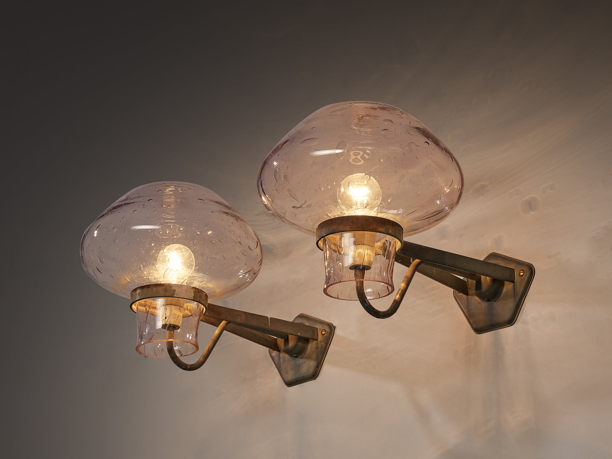 Gunnar Asplund for ASEA Wall Lights in Blown Glass and Metal Lighting Morentz