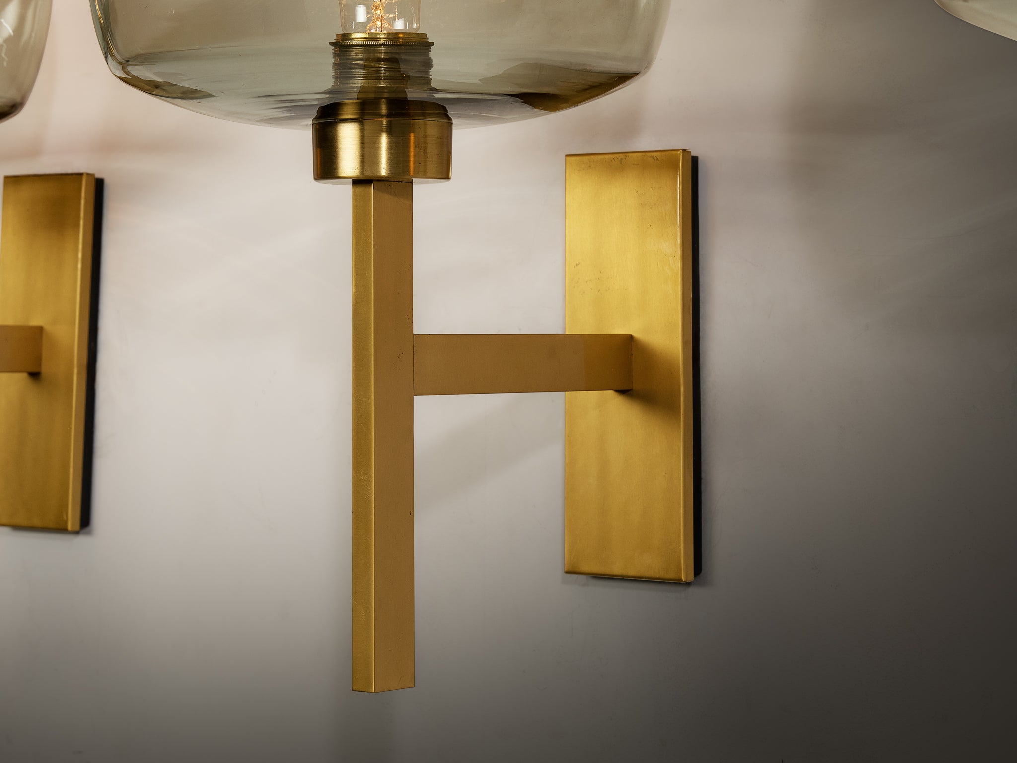 Holger Johansson for Westal Set of Four Wall Lights in Brass and Smoked Glass Lighting Morentz
