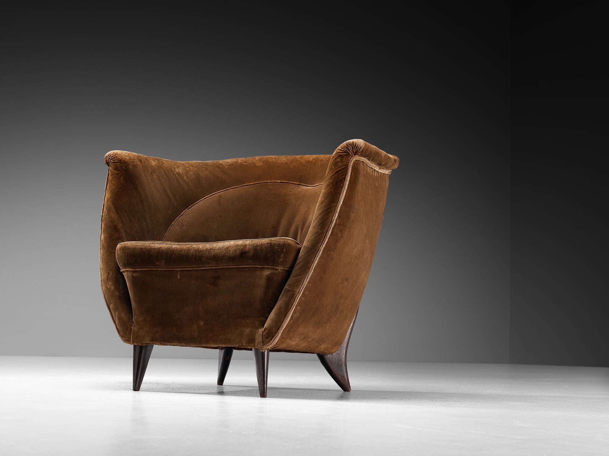 Guglielmo Veronesi for Isa Bergamo Elegant Lounge Chair in Brown Velvet Seating Morentz