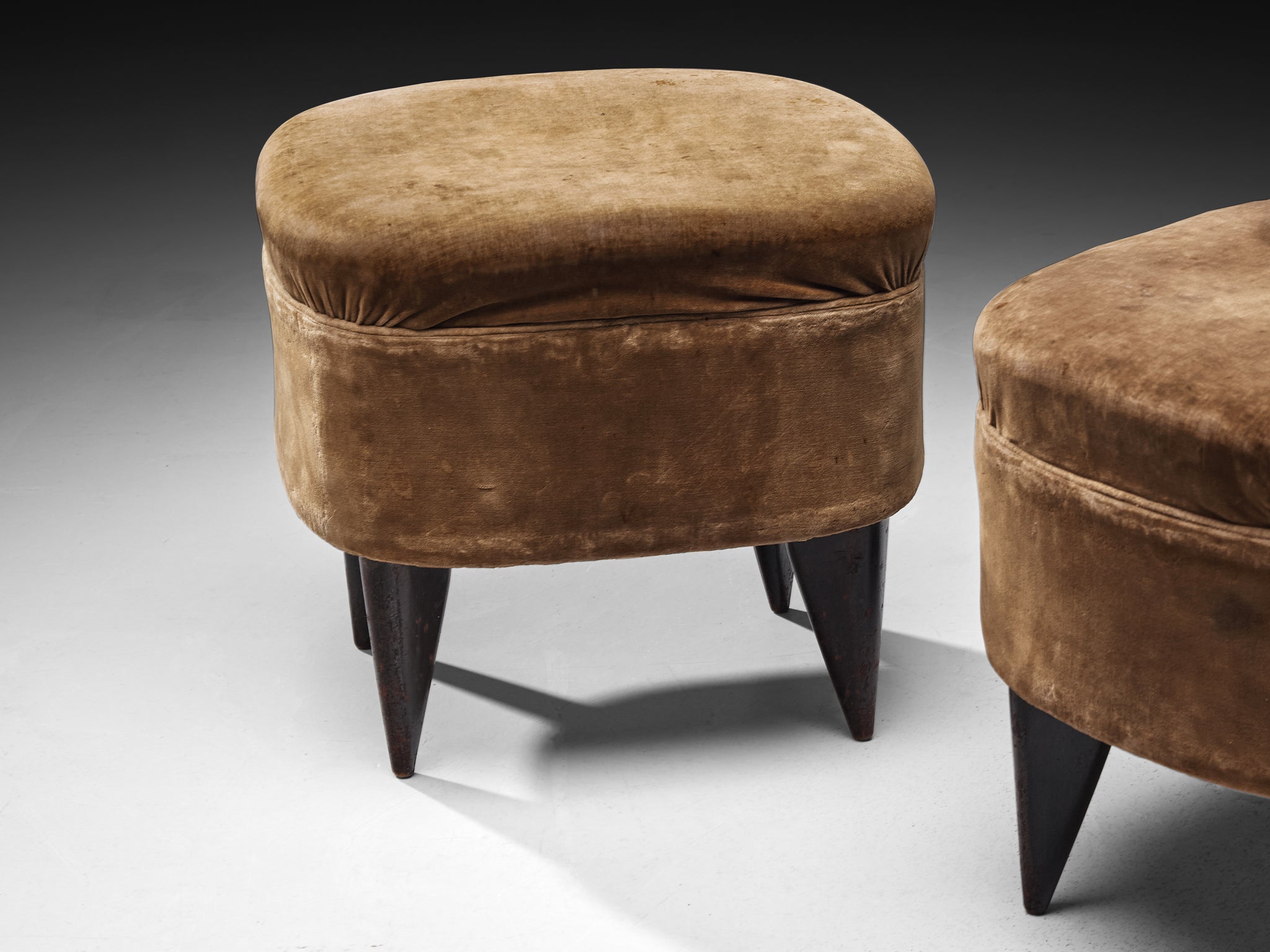 Guglielmo Veronesi for Isa Bergamo Pair of Stools in Brown Velvet Seating Morentz