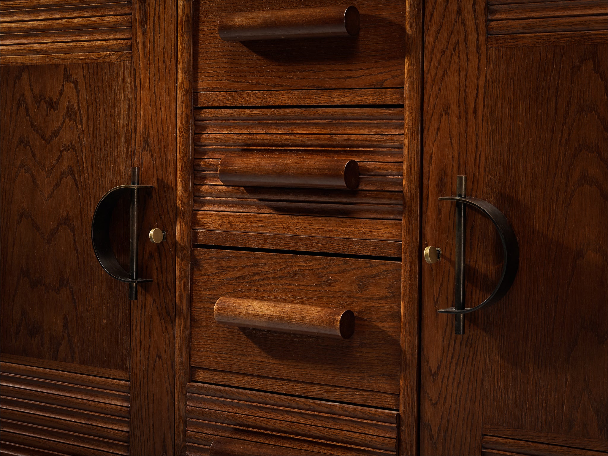 French Art Deco Sideboard in Oak and Brass Detailing Case pieces and storage cabinets Morentz