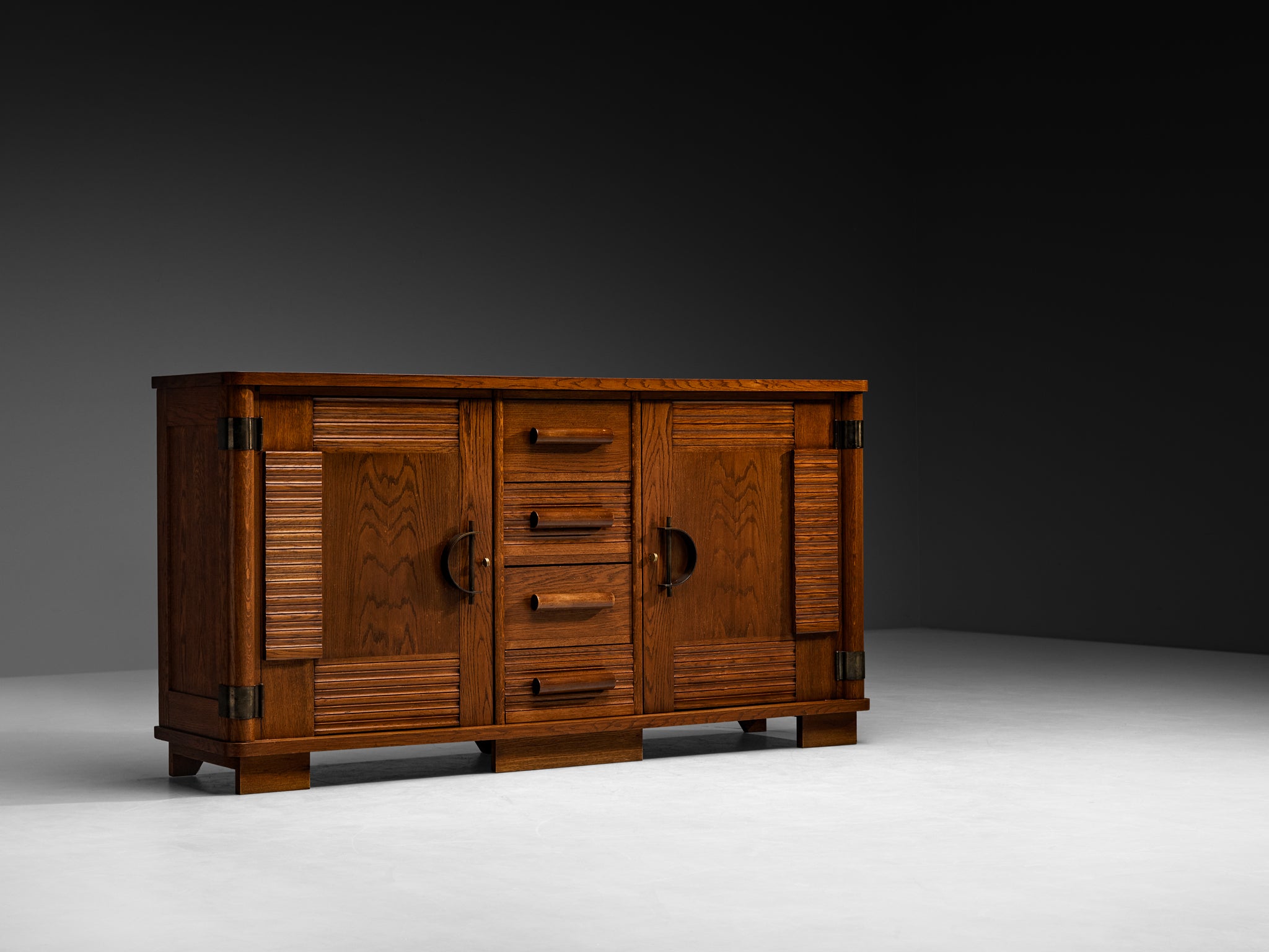 French Art Deco Sideboard in Oak and Brass Detailing Case pieces and storage cabinets Morentz