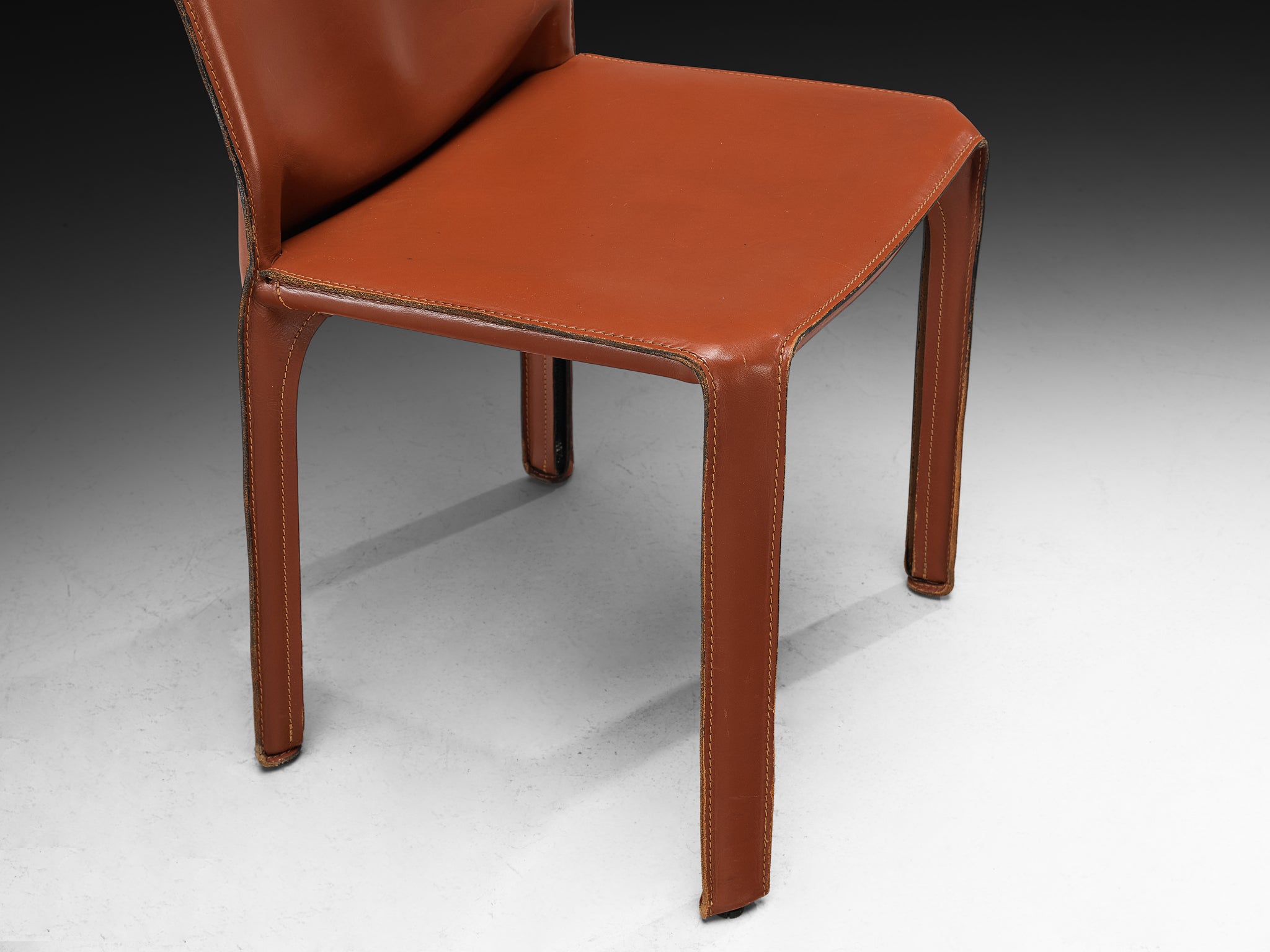 Mario Bellini for Cassina Set of Sixteen 'Cab' Dining Chairs in Red Brown Leather Seating Morentz