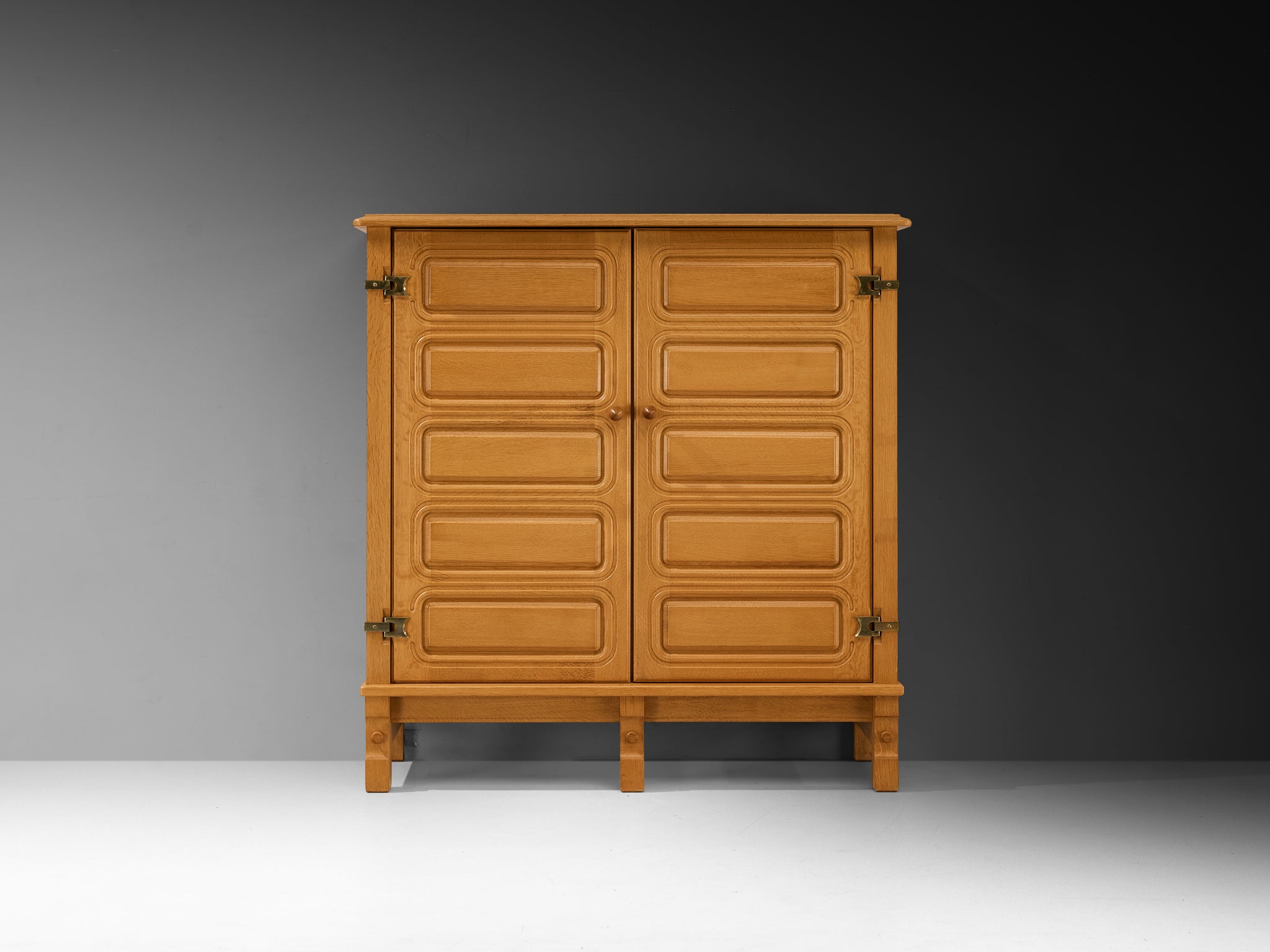 Guillerme & Chambron Highboard in Solid Oak and Brass Case pieces and storage cabinets Morentz