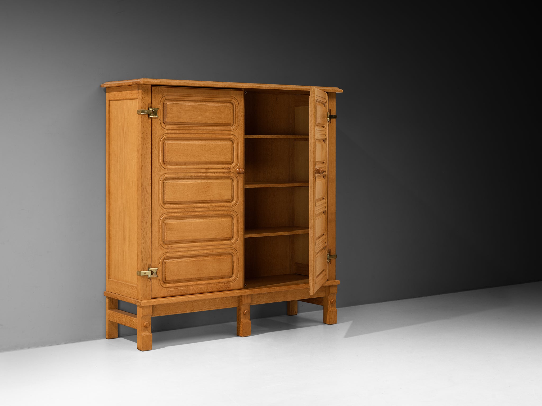 Guillerme & Chambron Highboard in Solid Oak and Brass Case pieces and storage cabinets Morentz