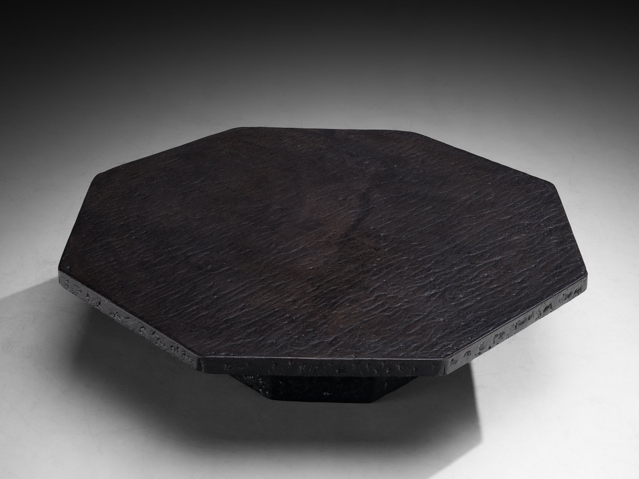 Brutalist Octagonal Coffee Table in Black Stone Look Resin Tables Morentz
