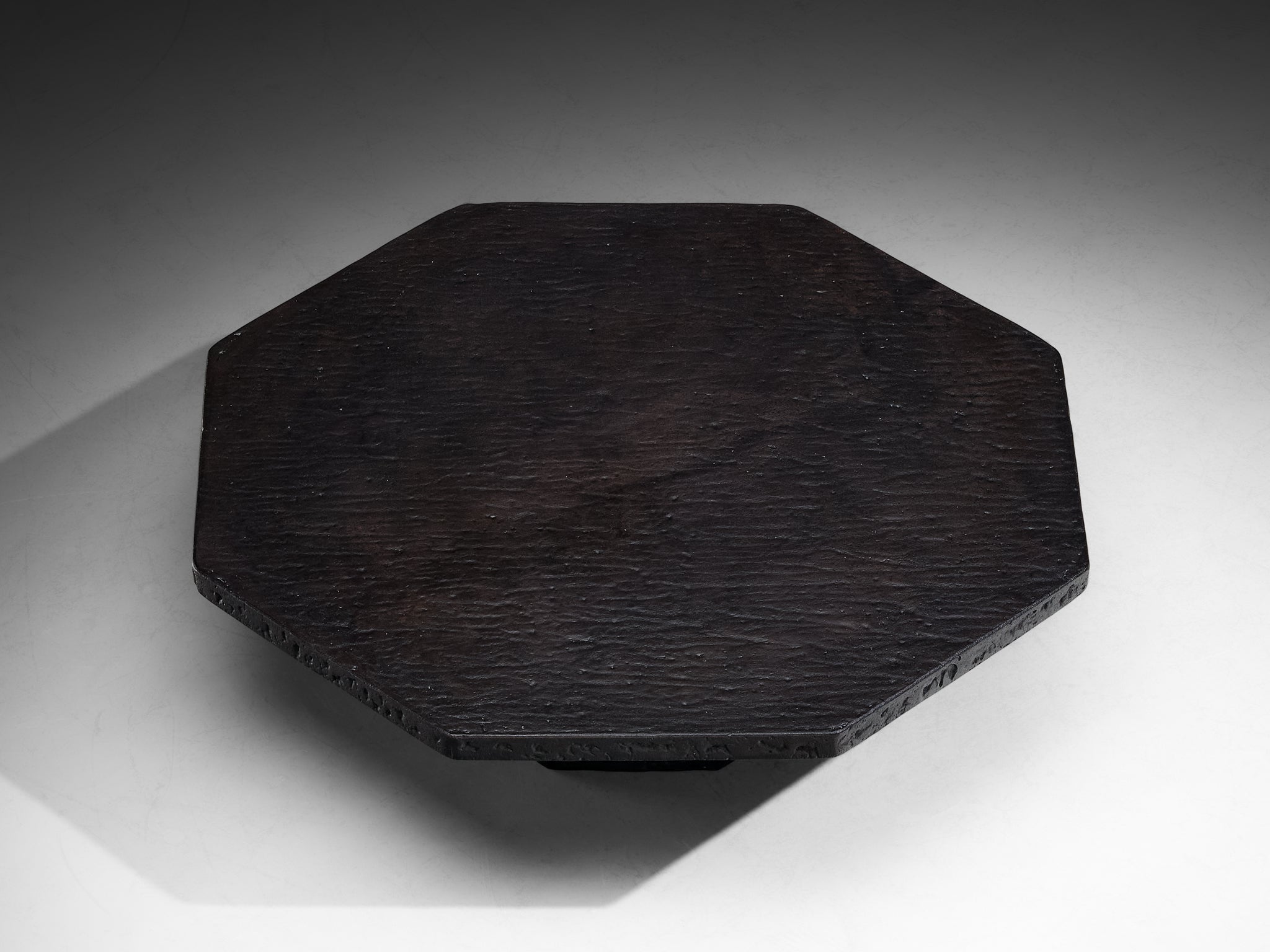 Brutalist Octagonal Coffee Table in Black Stone Look Resin Tables Morentz
