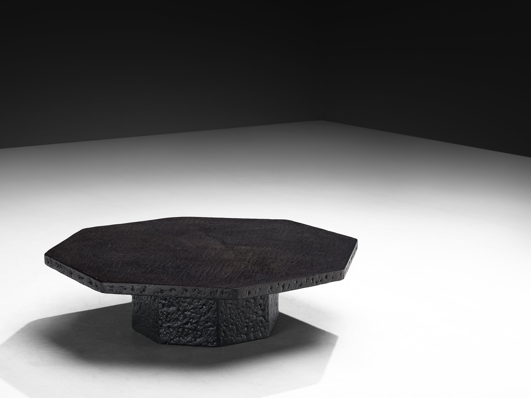Brutalist Octagonal Coffee Table in Black Stone Look Resin Tables Morentz