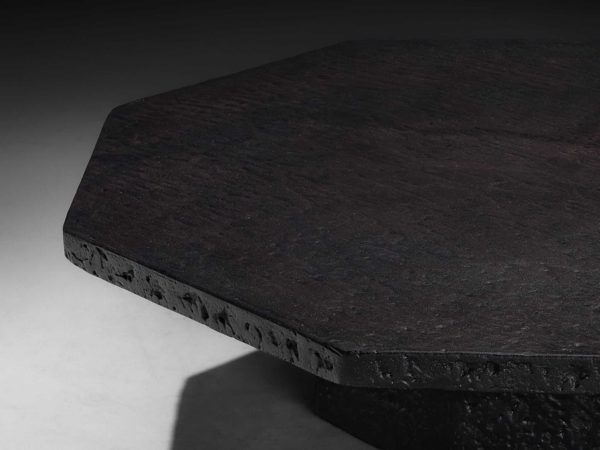 Brutalist Octagonal Coffee Table in Black Stone Look Resin Tables Morentz
