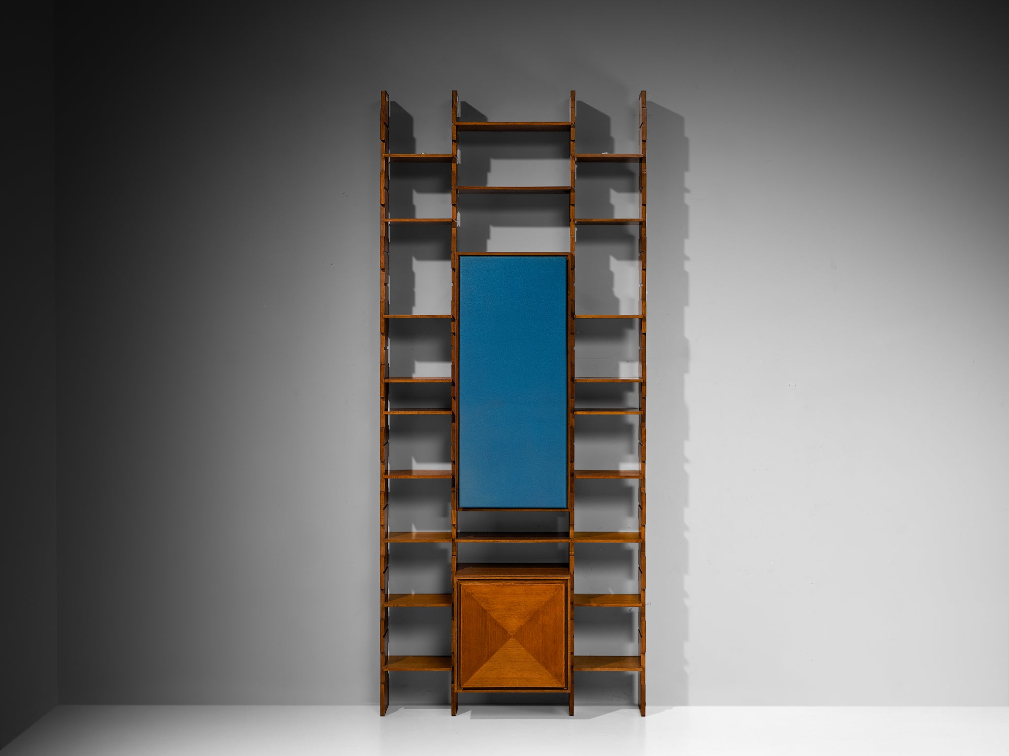 Mid-Century Italian Wall Unit in Walnut with Blue Accents Case pieces and storage cabinets Morentz