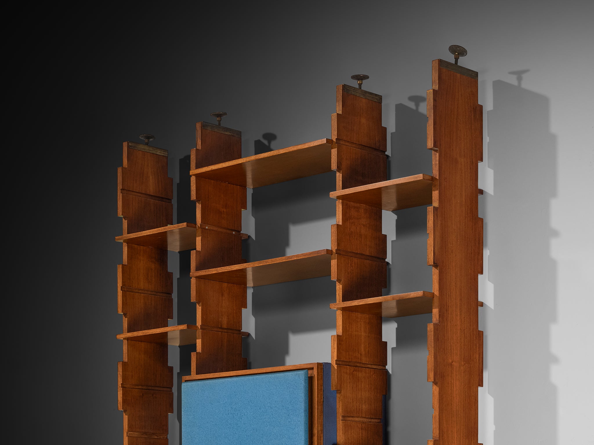 Mid-Century Italian Wall Unit in Walnut with Blue Accents Case pieces and storage cabinets Morentz