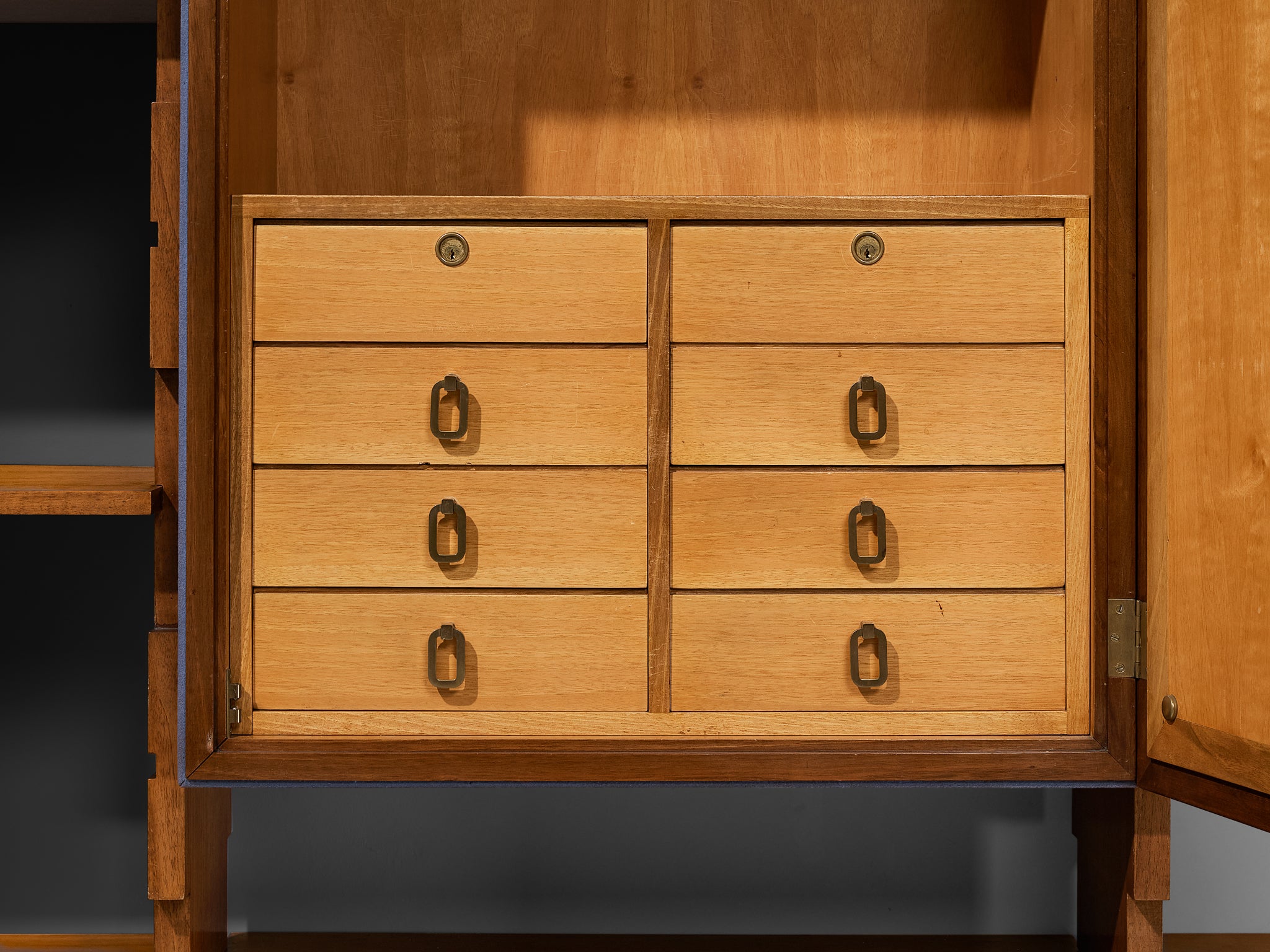 Mid-Century Italian Wall Unit in Walnut with Blue Accents Case pieces and storage cabinets Morentz