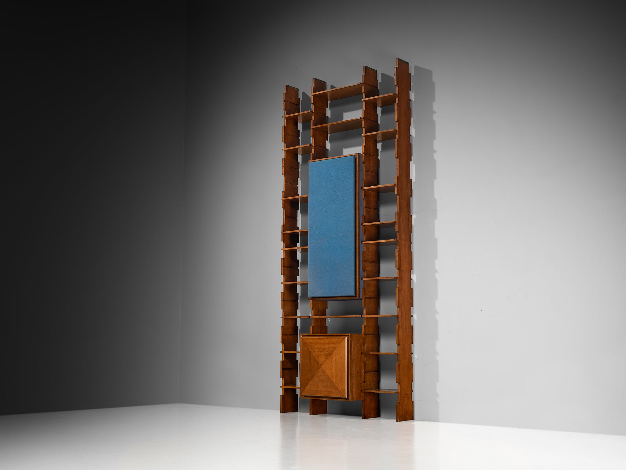 Mid-Century Italian Wall Unit in Walnut with Blue Accents Case pieces and storage cabinets Morentz