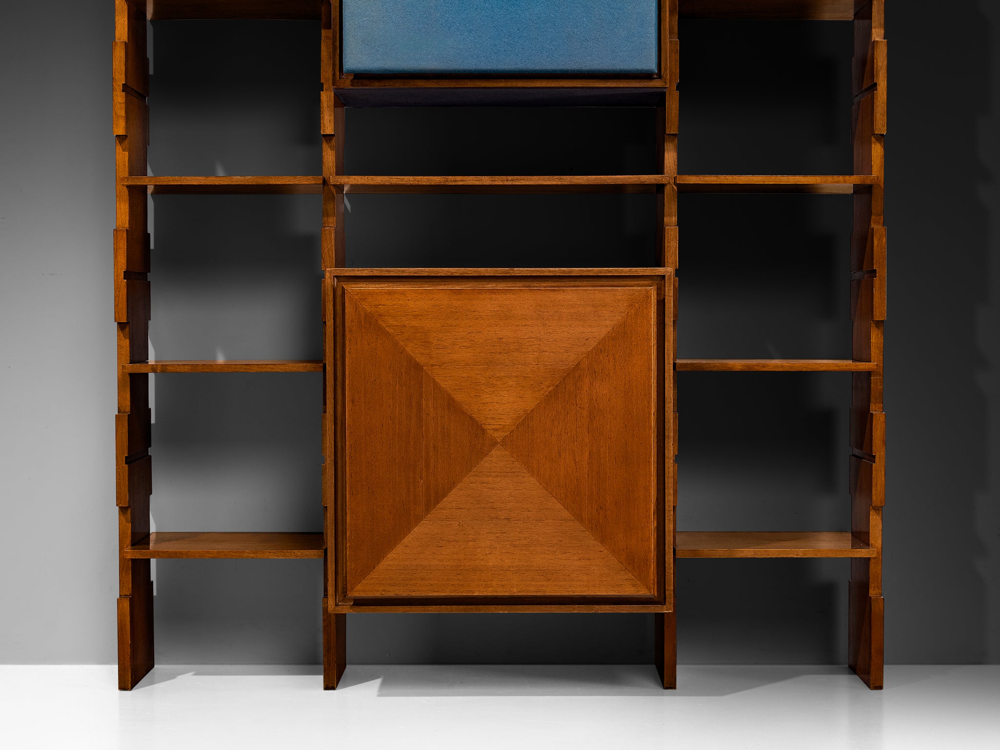 Mid-Century Italian Wall Unit in Walnut with Blue Accents Case pieces and storage cabinets Morentz