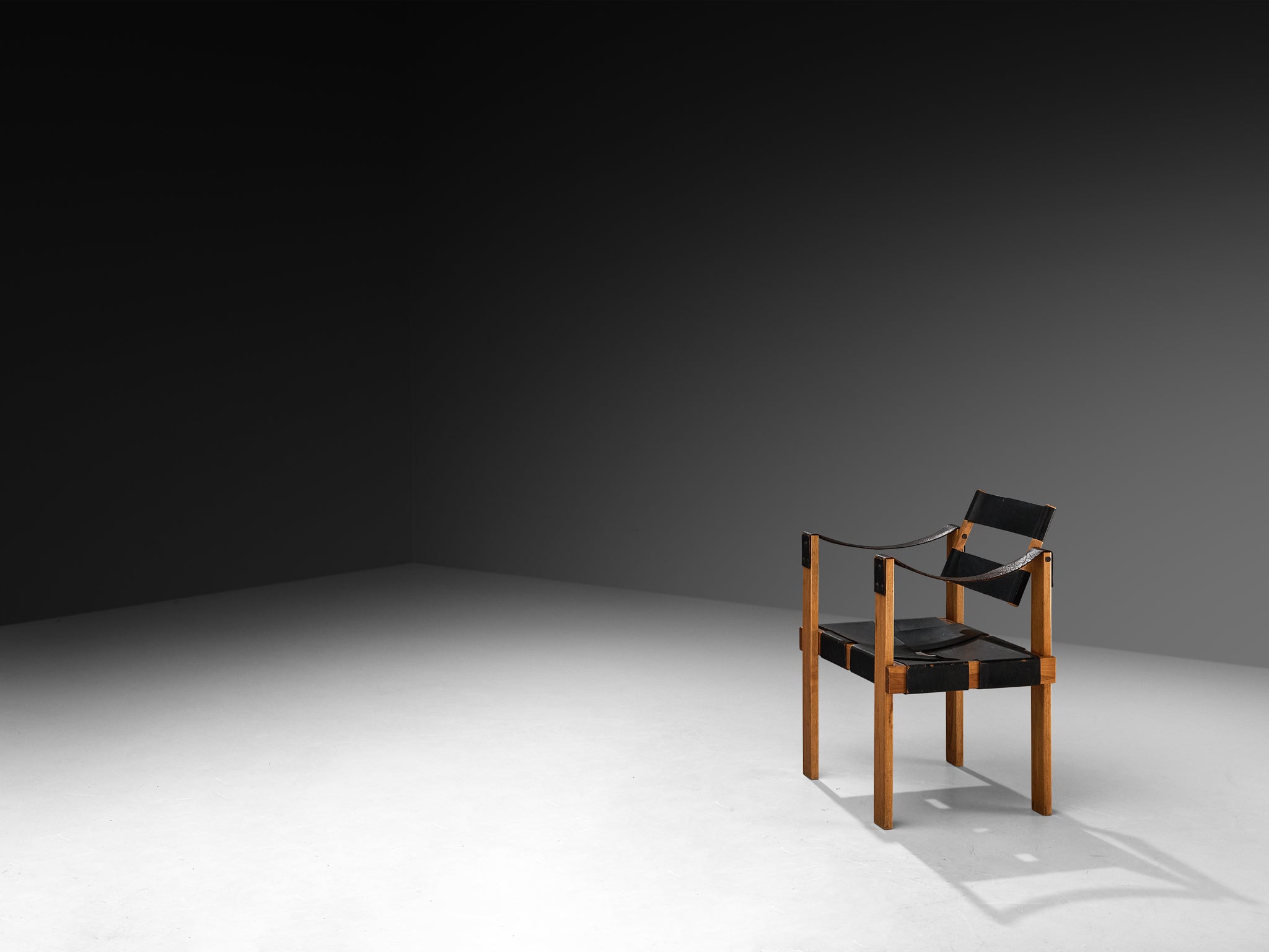 Brutalist Armchair in Leather and Walnut Seating Morentz