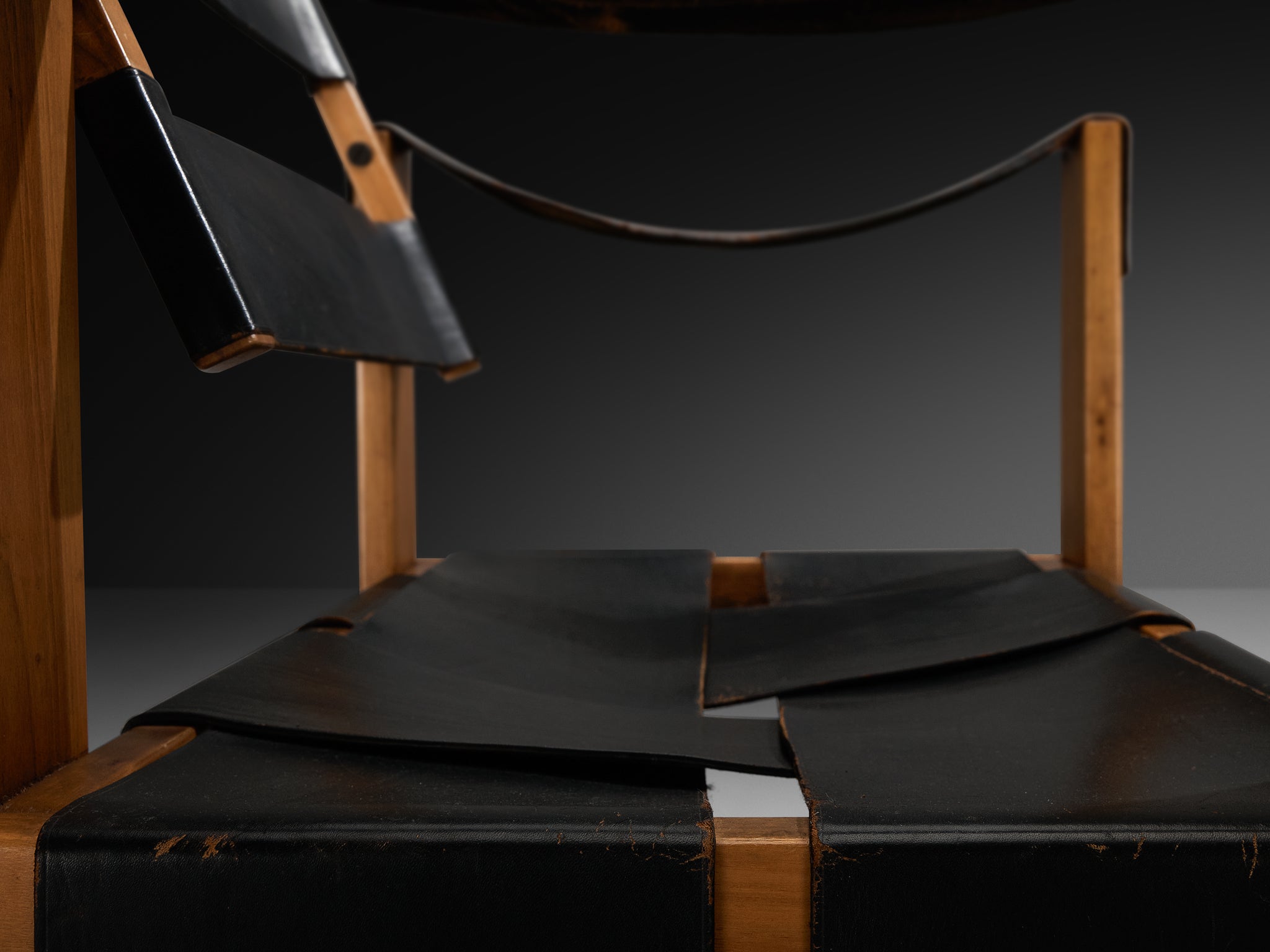 Brutalist Armchair in Leather and Walnut Seating Morentz