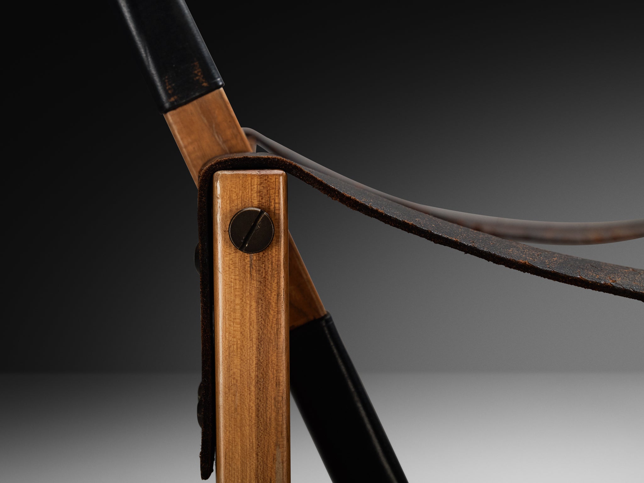 Brutalist Armchair in Leather and Walnut Seating Morentz